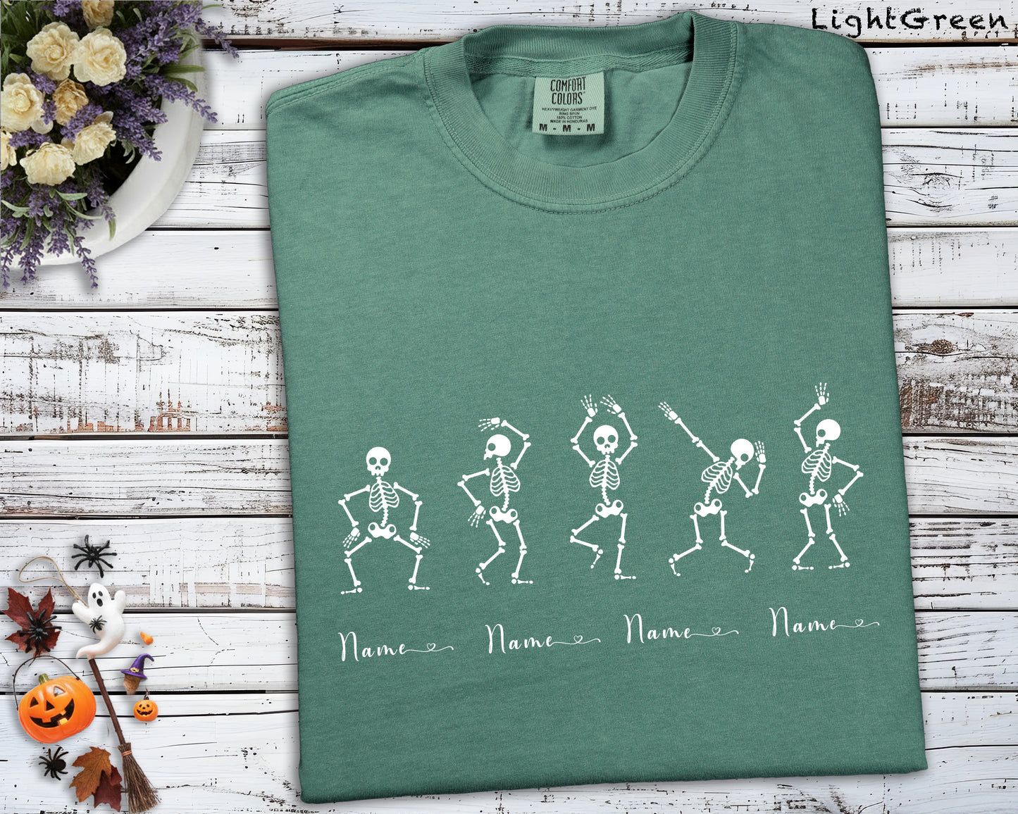 Personalized Comfort Colors Skeleton Dance T-Shirt | Custom Name Halloween Crewneck