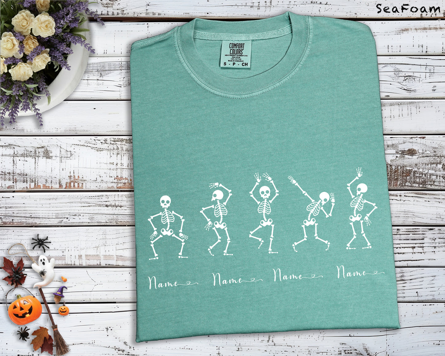 Personalized Comfort Colors Skeleton Dance T-Shirt | Custom Name Halloween Crewneck