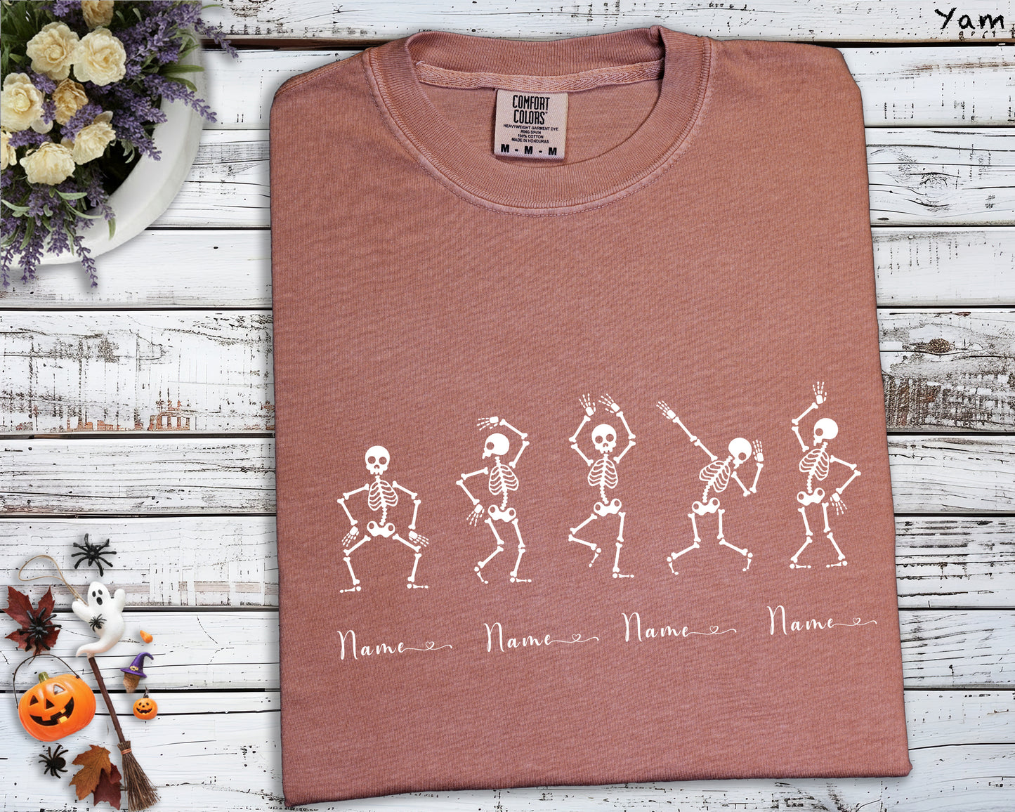 Personalized Comfort Colors Skeleton Dance T-Shirt | Custom Name Halloween Crewneck