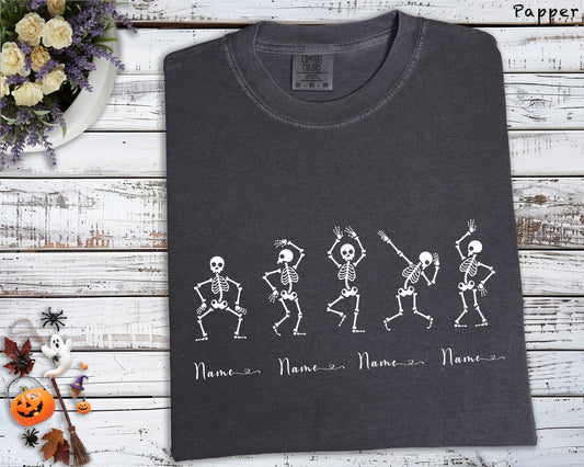Personalized Comfort Colors Skeleton Dance T-Shirt | Custom Name Halloween Crewneck