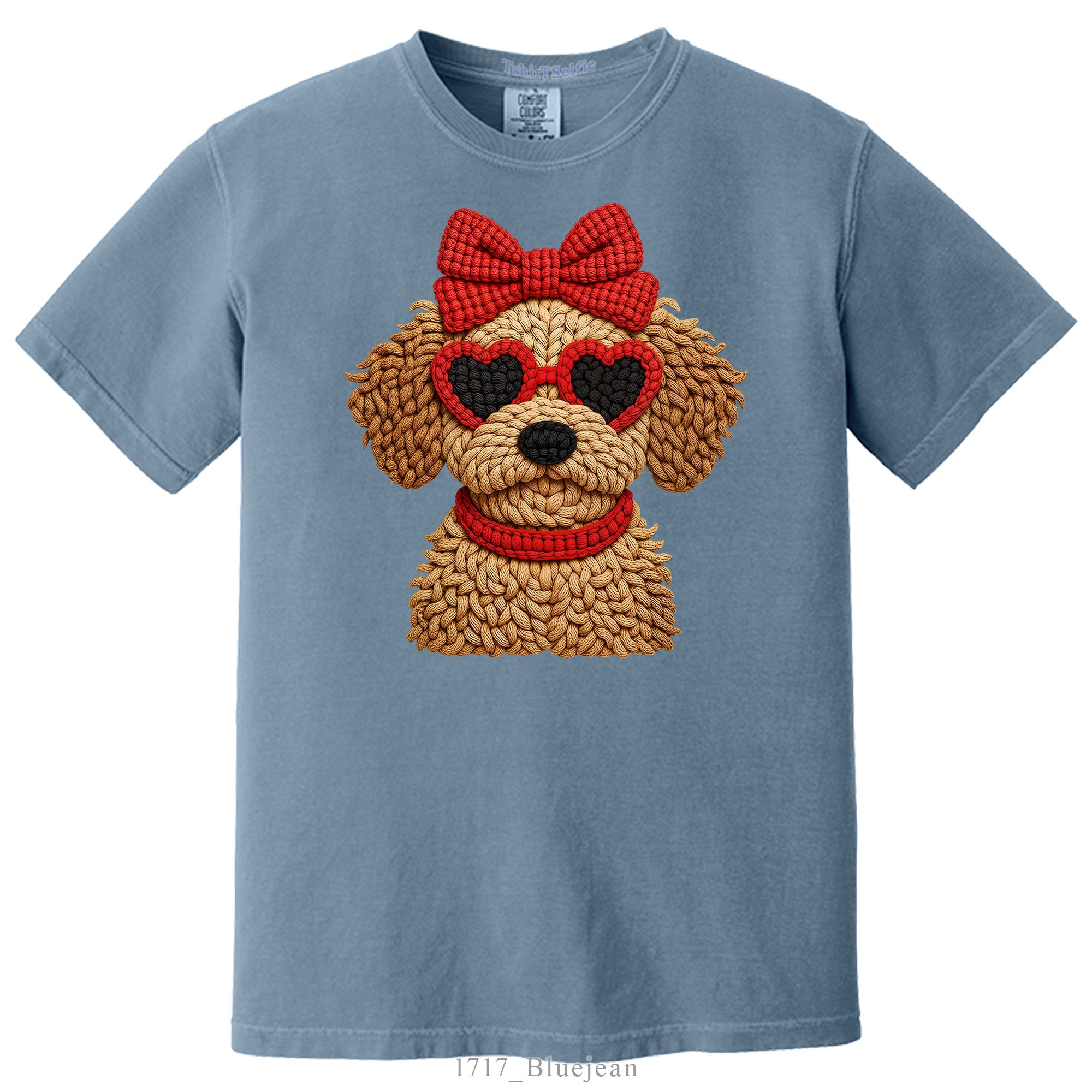 Comfort Colors Pepper Gray Heart Sunglasses Goldendoodle Graphic Tee - 3D Knit Effect Digital Print