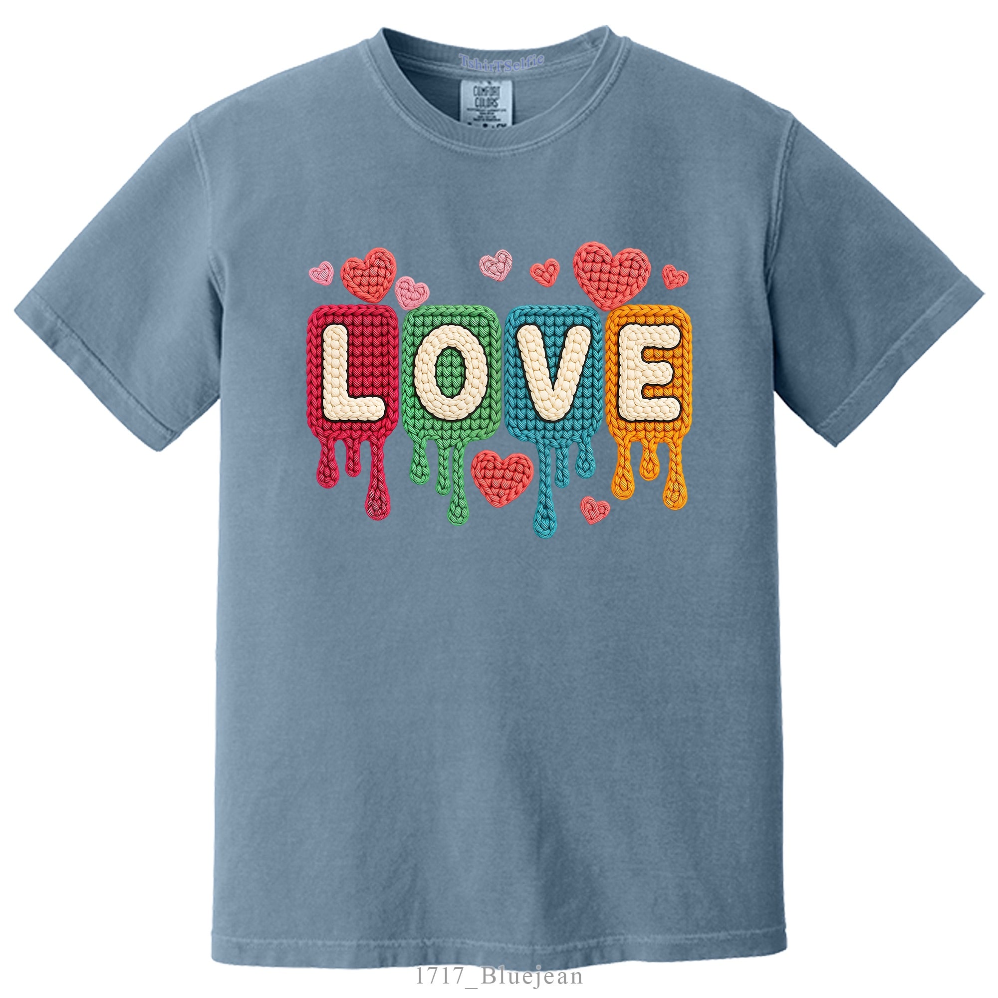 Knitted Texture Colorful Love Lettered Valentines Day DTF Printed T-Shirt