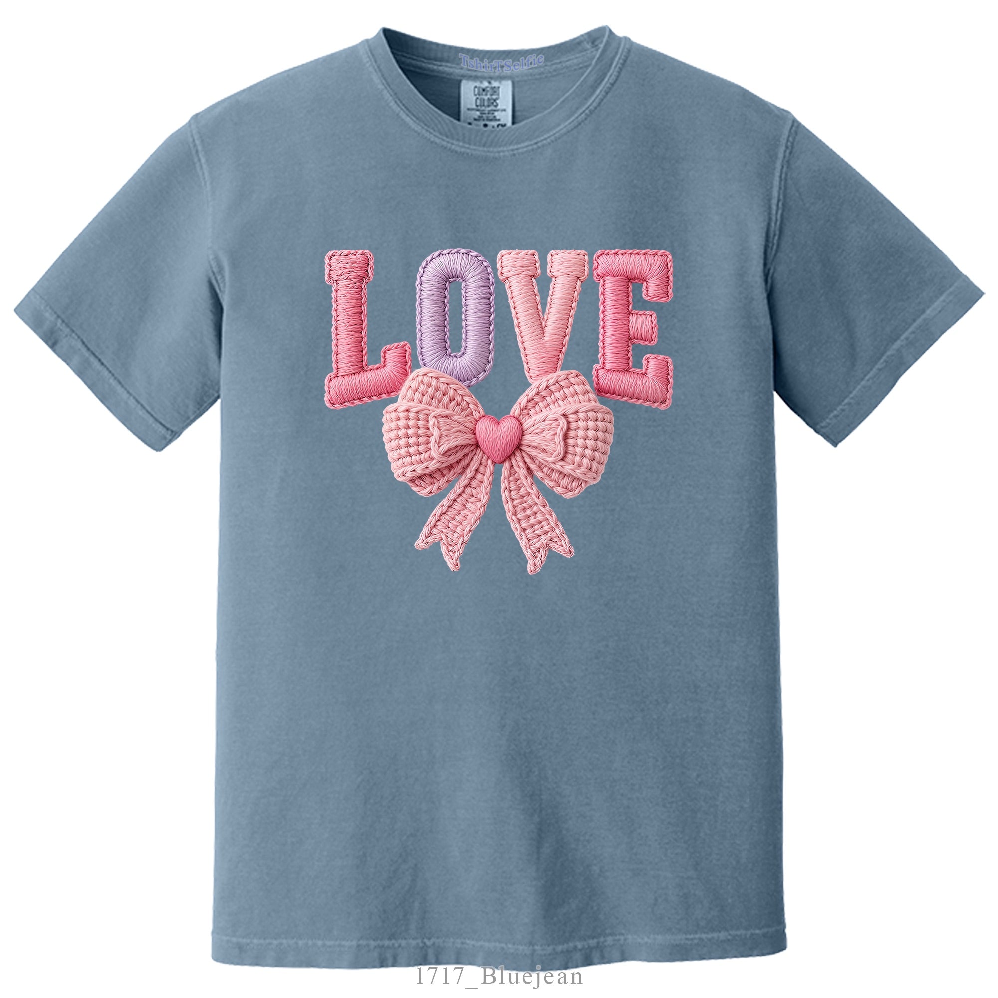 Comfort Colors T-Shirt Embroidery Look Bow Detailed Love Lettered DTF Printed T-Shirt