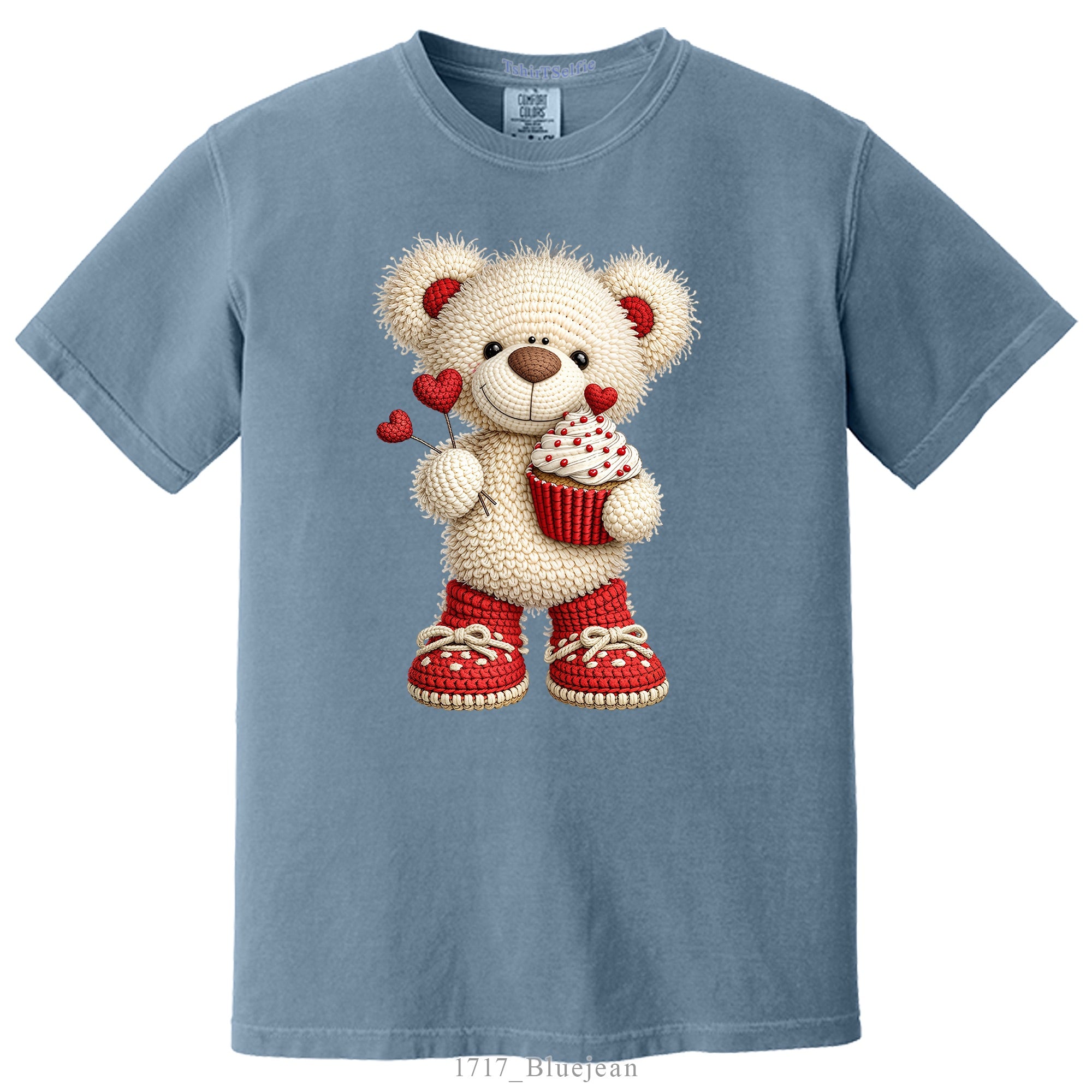 Crochet Heart Bear and Cupcake Design DTF Printed T-Shirt