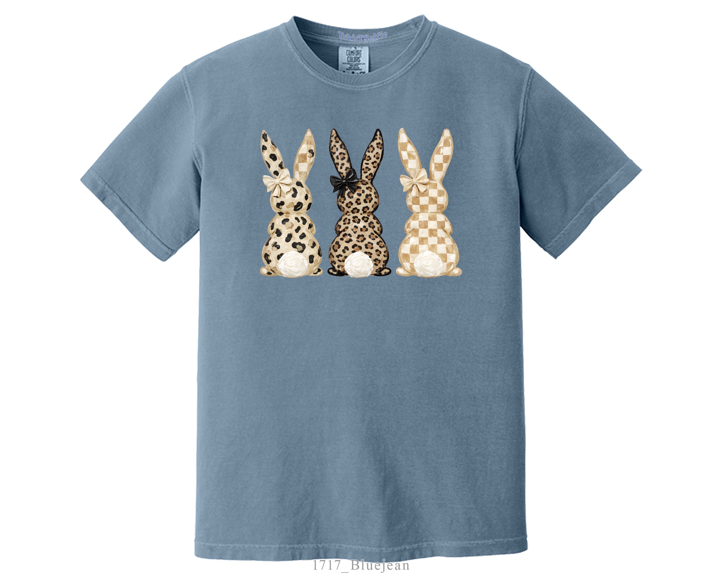 Easter Leopard and Checkerboard Patterned Modern Bunny DTF Printed T-Shirt