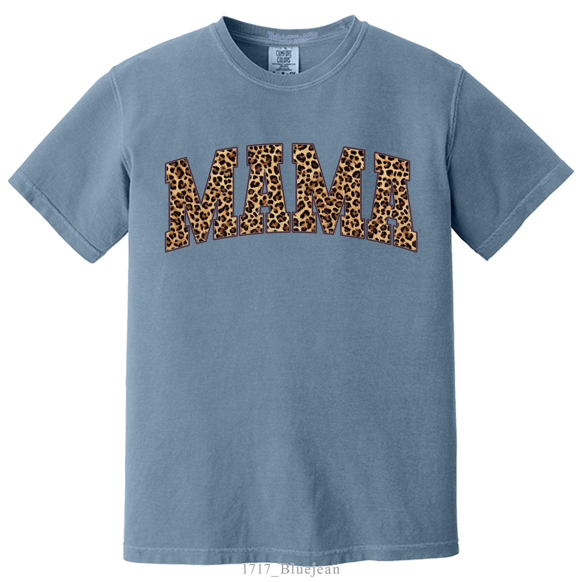 Leopard Print Mama Ivory Comfort Colors 1717 T-Shirt, Varsity Style Motherhood Graphic Tee