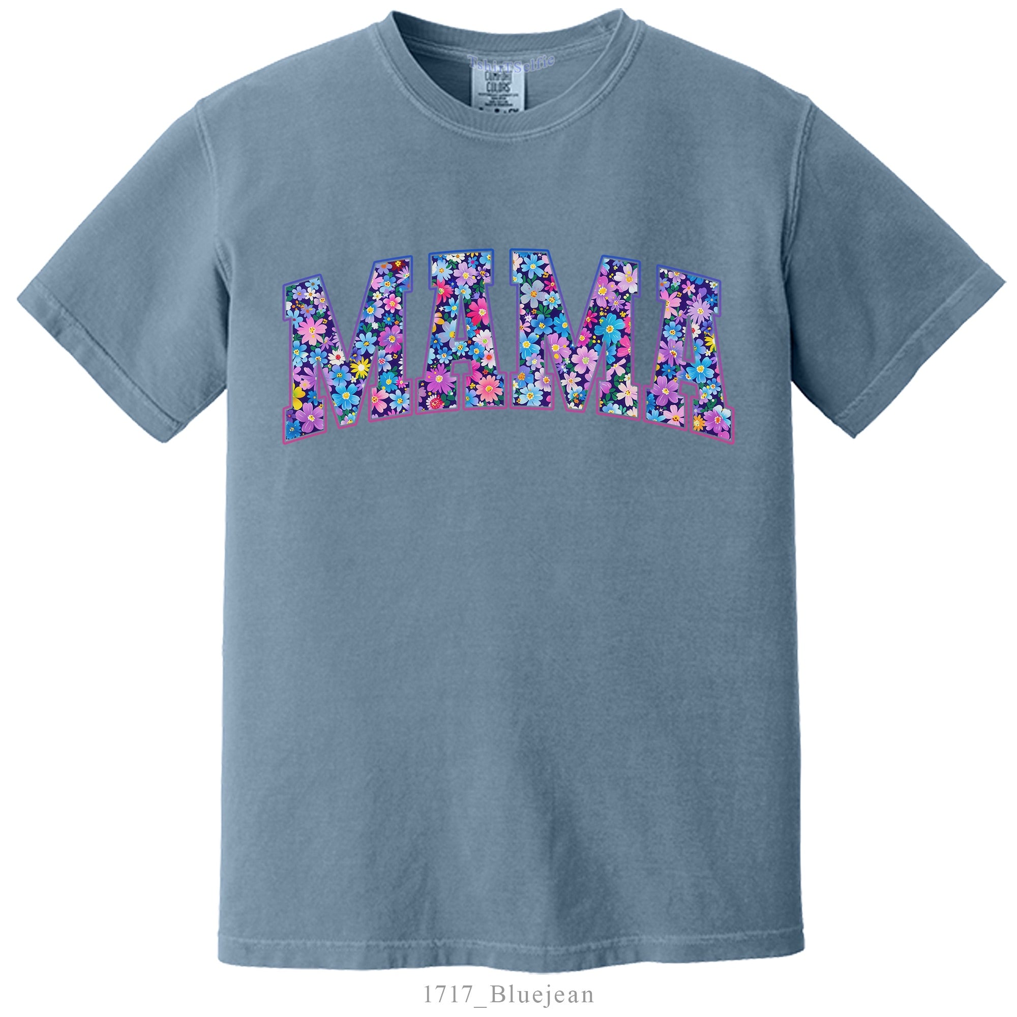 Seafoam Floral Mama Comfort Colors 1717 T-Shirt, Flower Pattern Motherhood Graphic Tee
