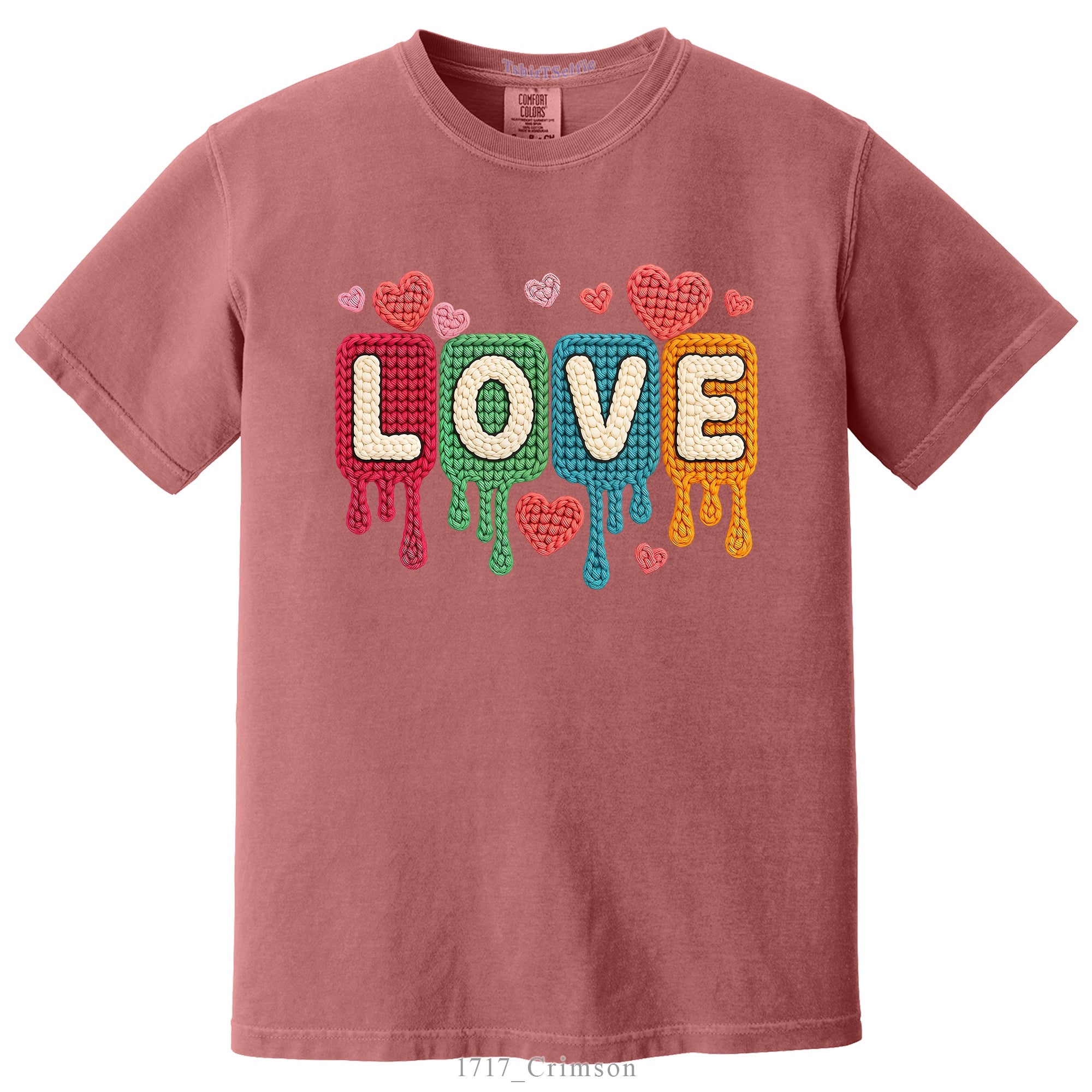Knitted Texture Colorful Love Lettered Valentines Day DTF Printed T-Shirt