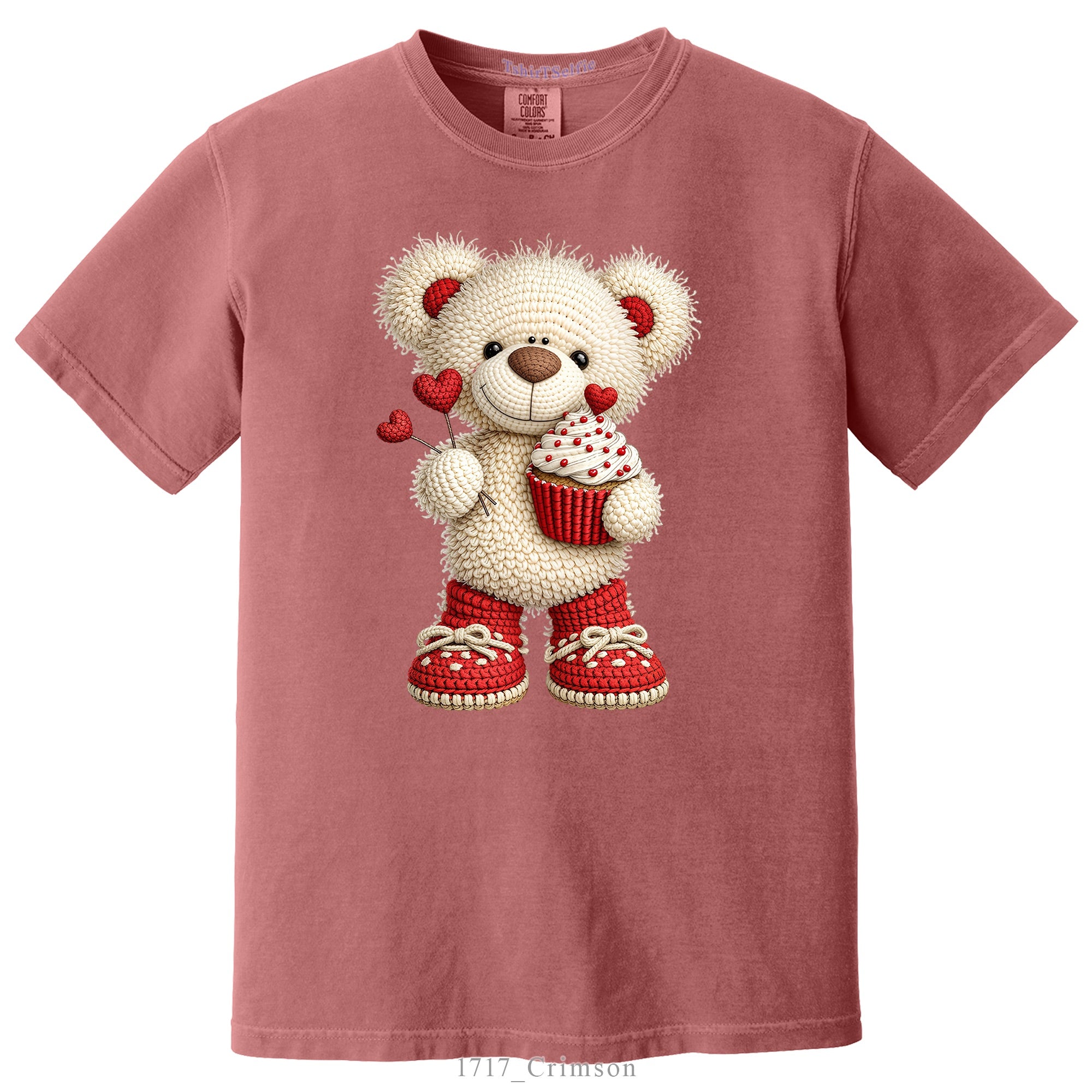 Crochet Heart Bear and Cupcake Design DTF Printed T-Shirt