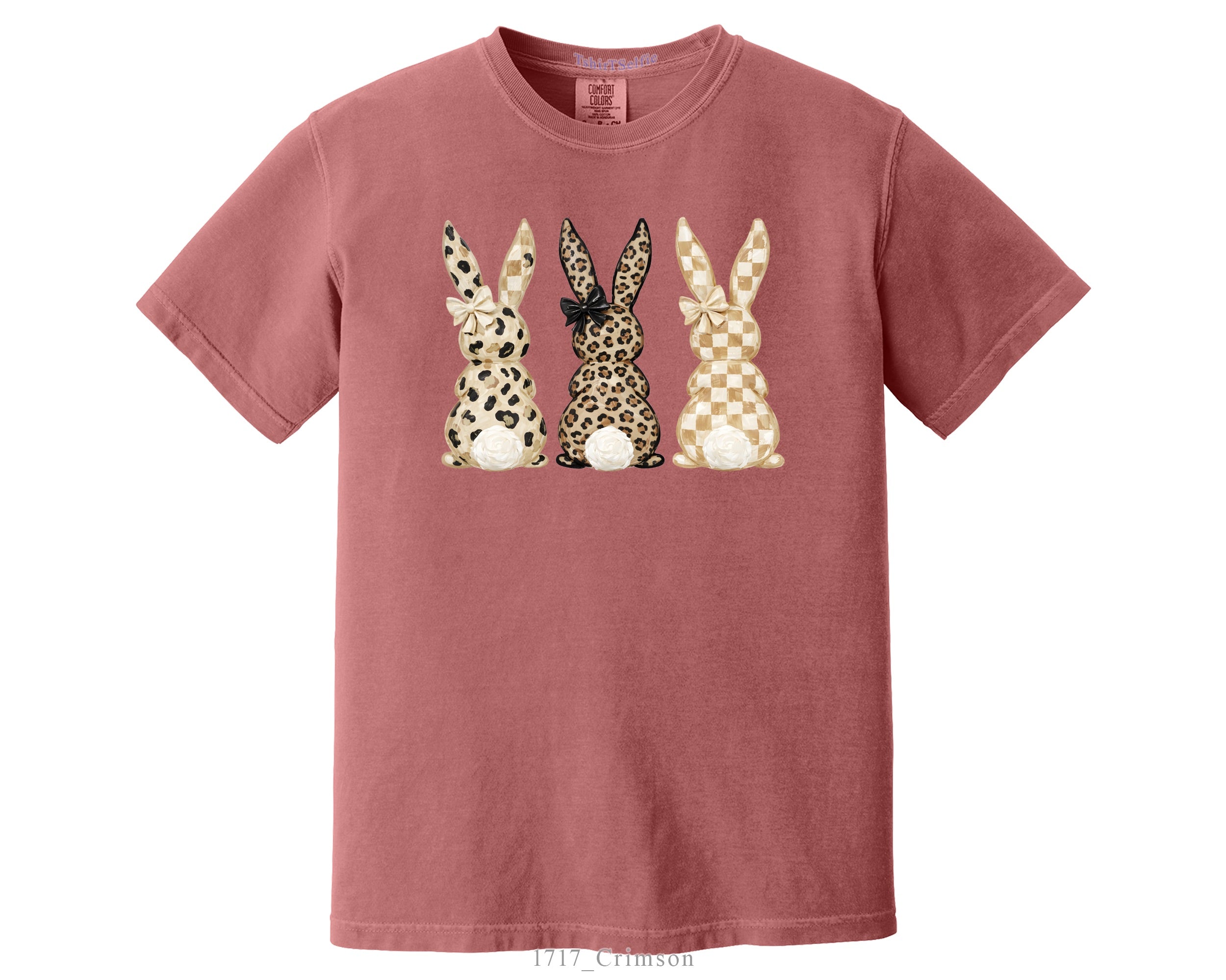 Easter Leopard and Checkerboard Patterned Modern Bunny DTF Printed T-Shirt