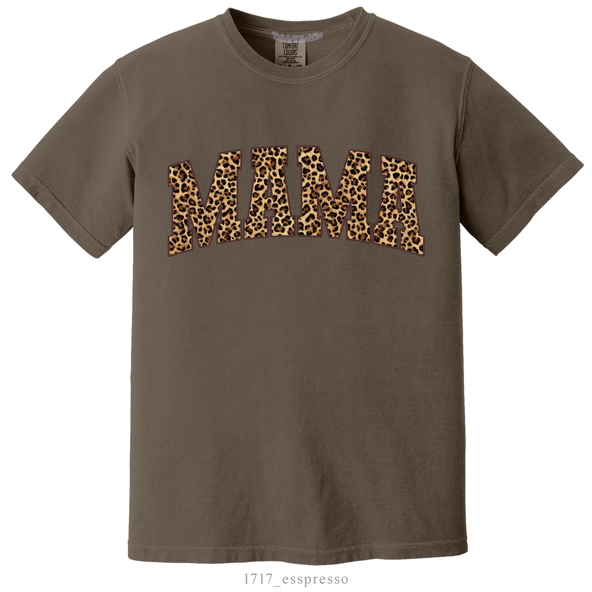 Leopard Print Mama Ivory Comfort Colors 1717 T-Shirt, Varsity Style Motherhood Graphic Tee