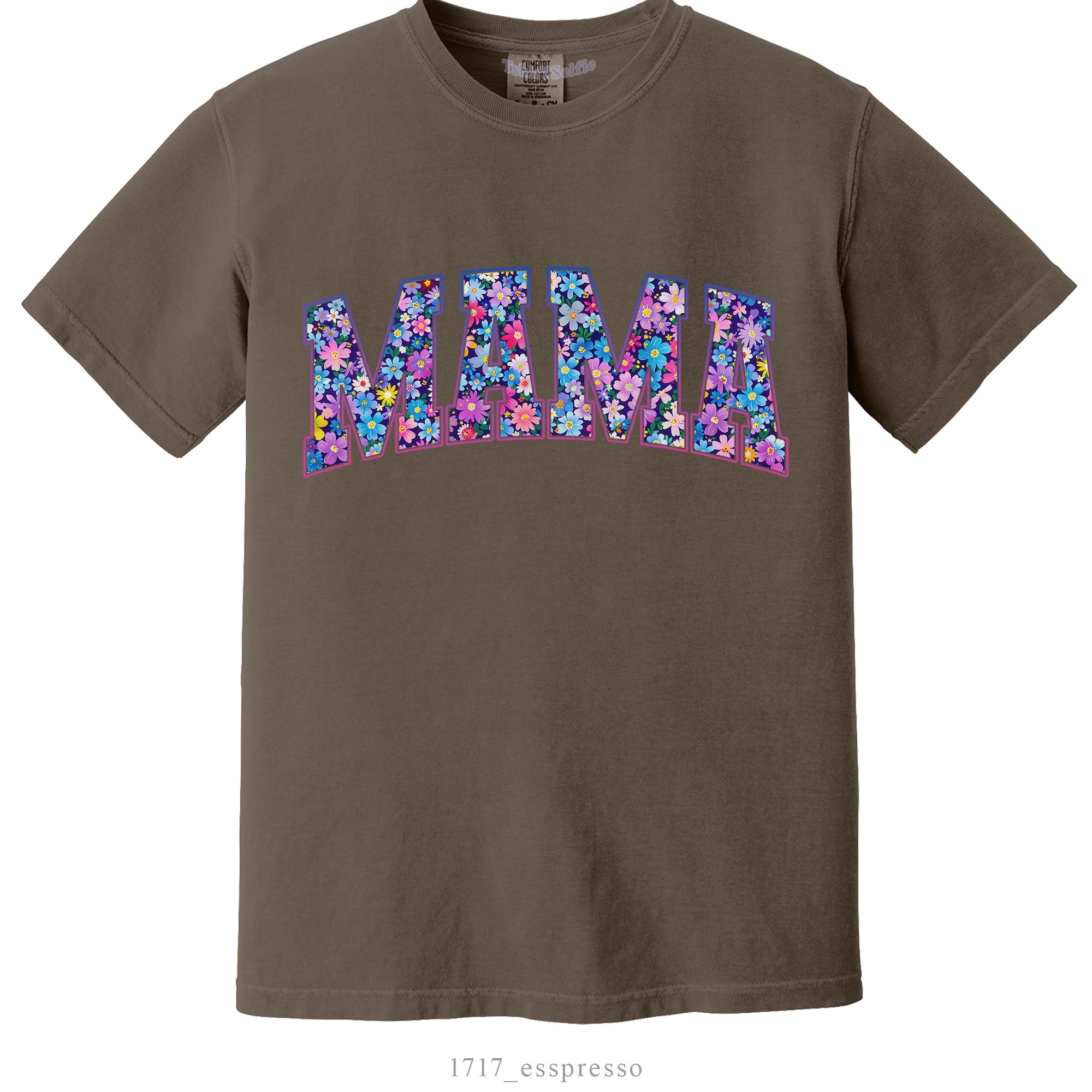 Seafoam Floral Mama Comfort Colors 1717 T-Shirt, Flower Pattern Motherhood Graphic Tee