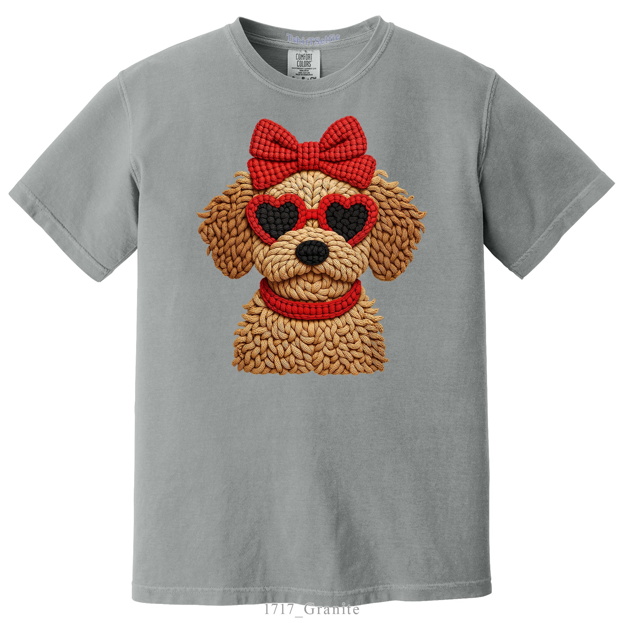 Comfort Colors Pepper Gray Heart Sunglasses Goldendoodle Graphic Tee - 3D Knit Effect Digital Print