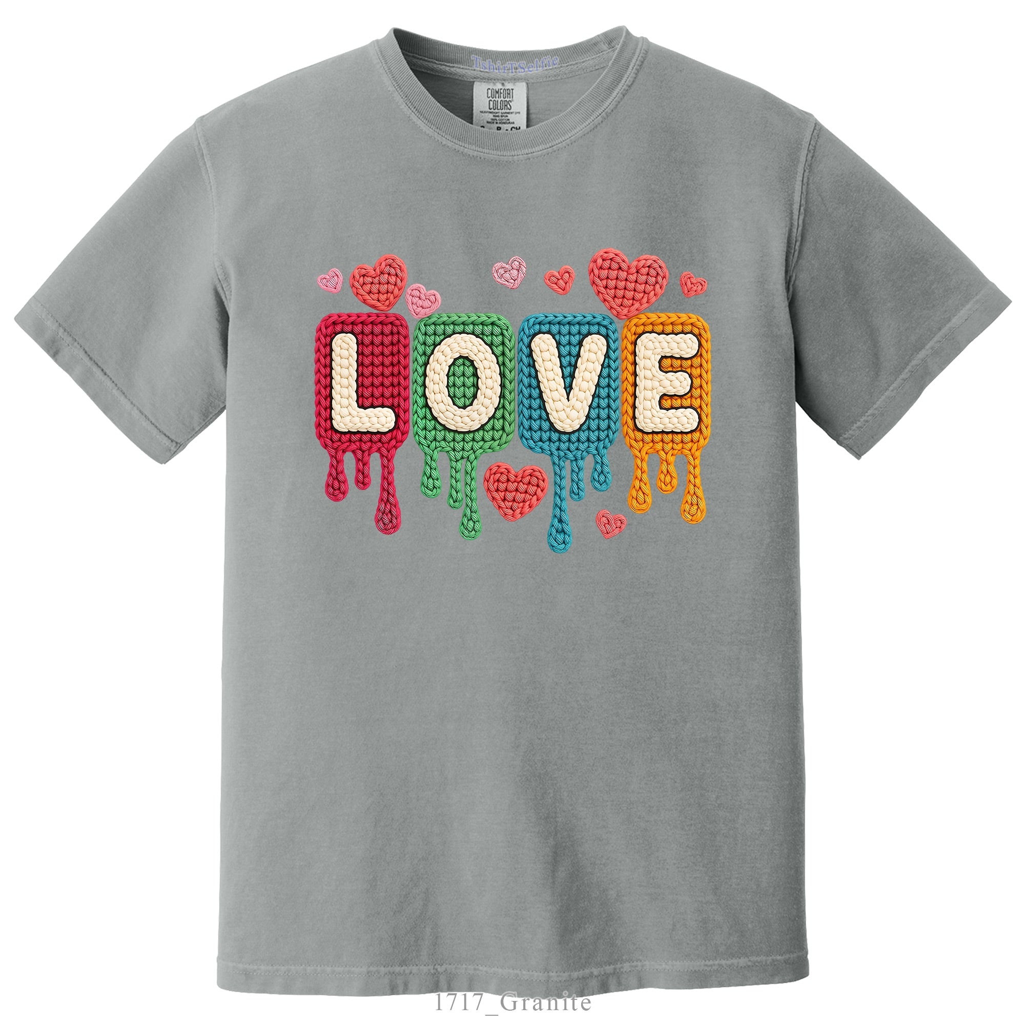 Knitted Texture Colorful Love Lettered Valentines Day DTF Printed T-Shirt