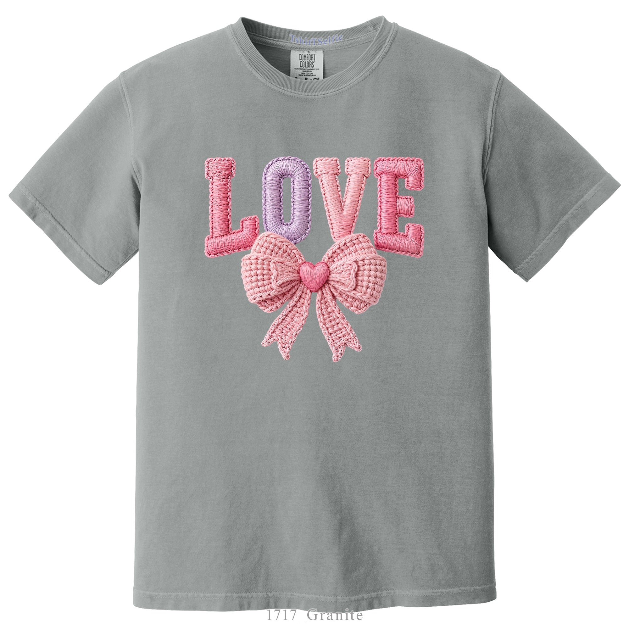 Comfort Colors T-Shirt Embroidery Look Bow Detailed Love Lettered DTF Printed T-Shirt