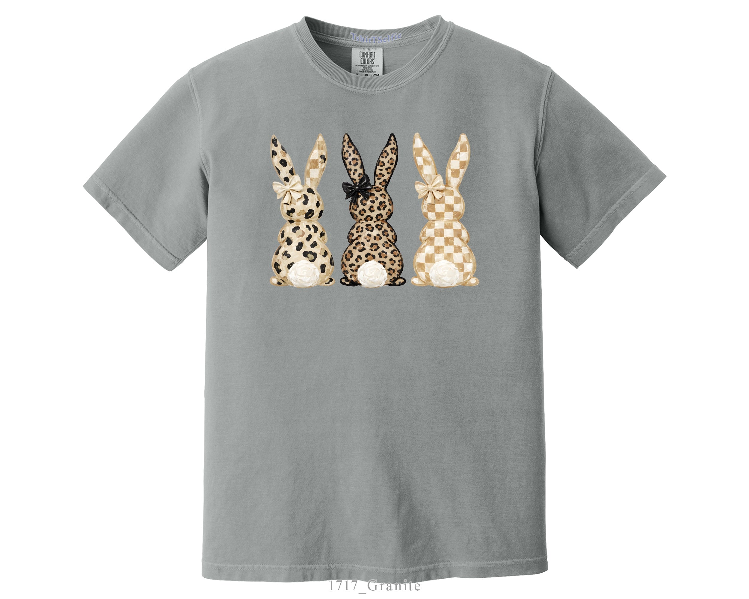 Easter Leopard and Checkerboard Patterned Modern Bunny DTF Printed T-Shirt