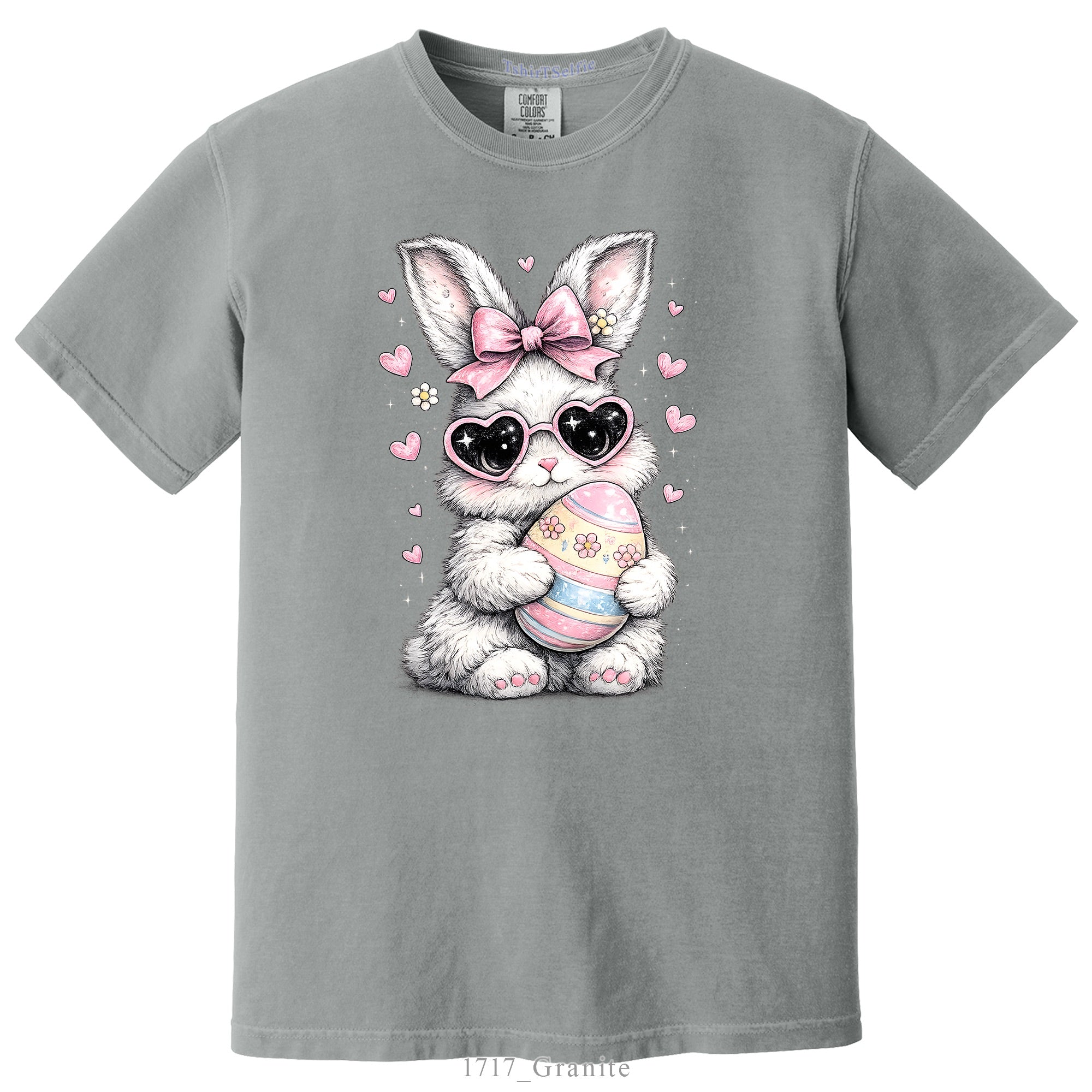 Heart Sunglasses Bunny with Egg Easter DTF Printed T-Shirt