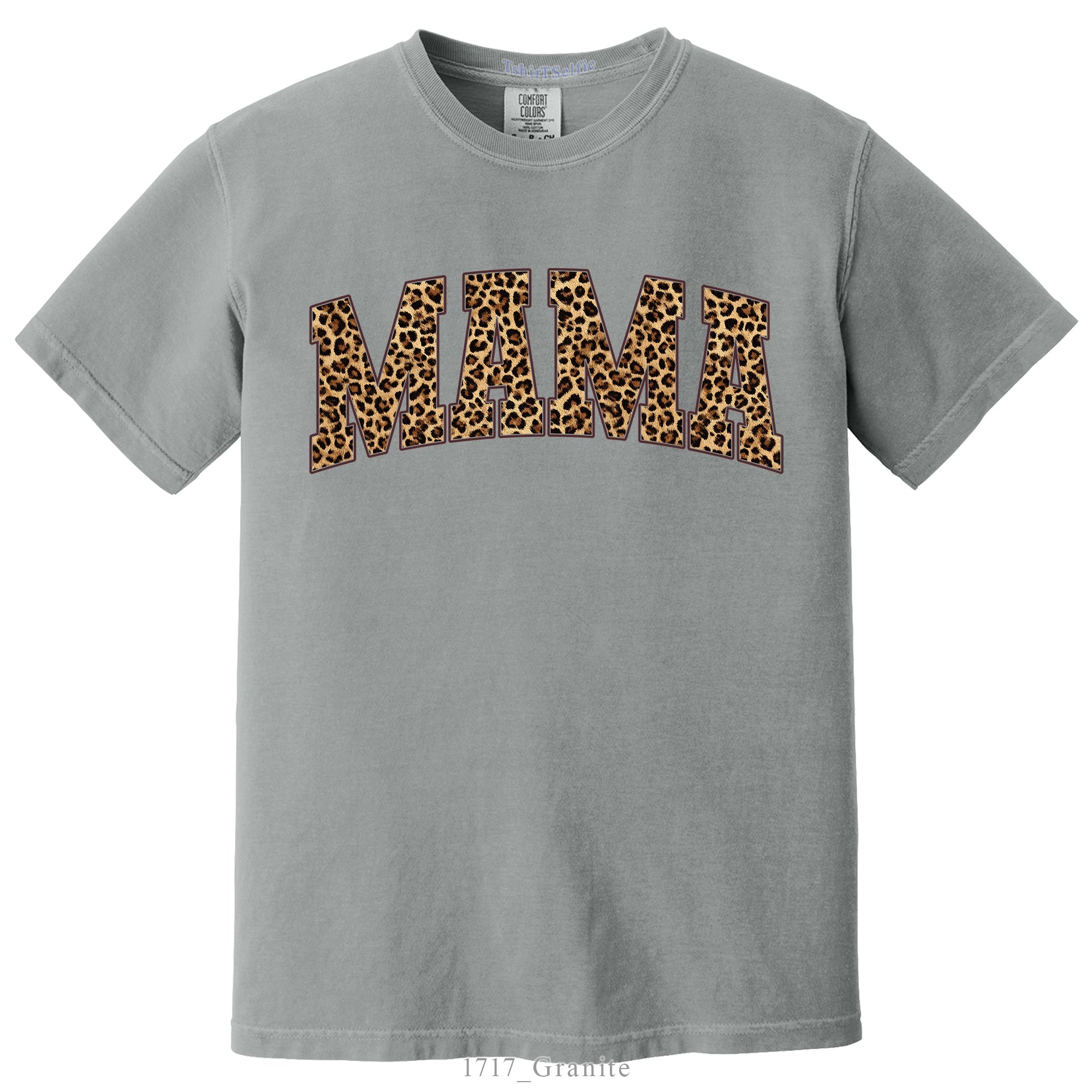 Leopard Print Mama Ivory Comfort Colors 1717 T-Shirt, Varsity Style Motherhood Graphic Tee