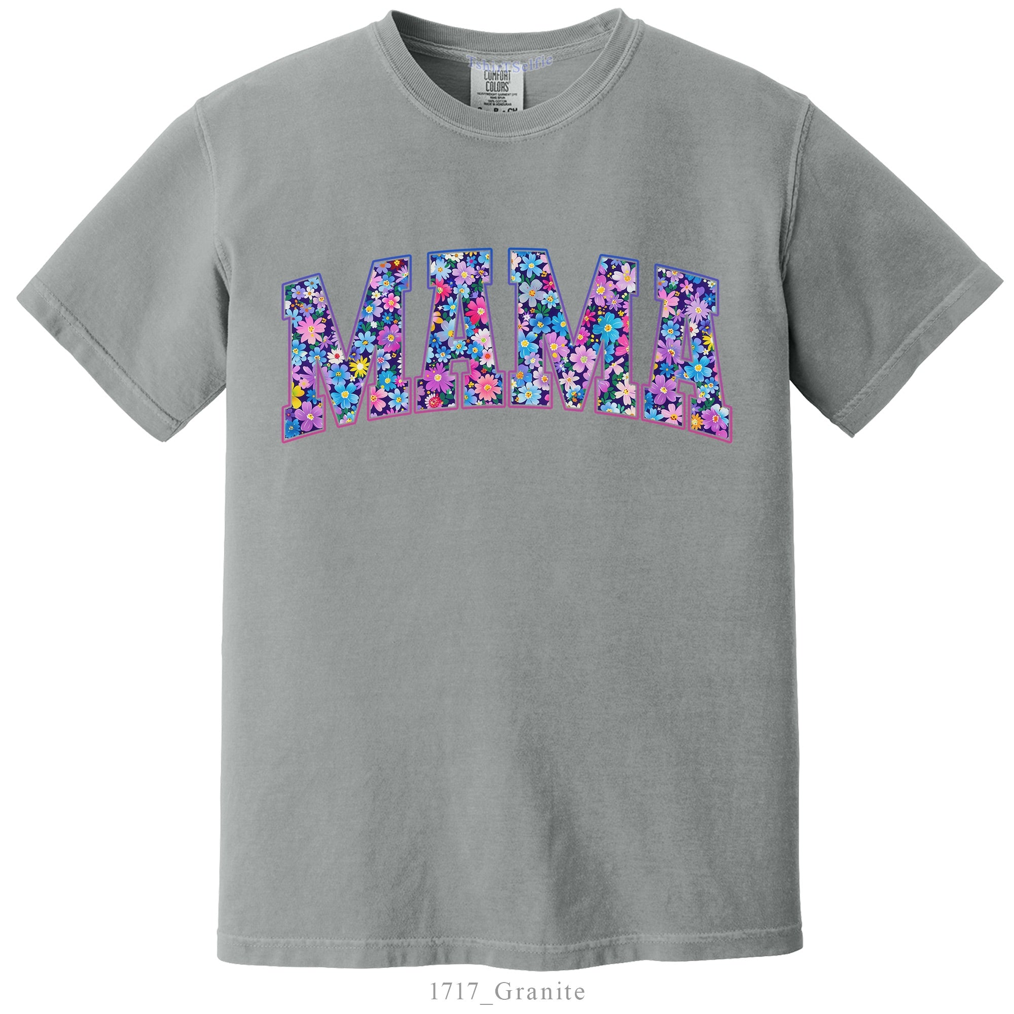 Seafoam Floral Mama Comfort Colors 1717 T-Shirt, Flower Pattern Motherhood Graphic Tee
