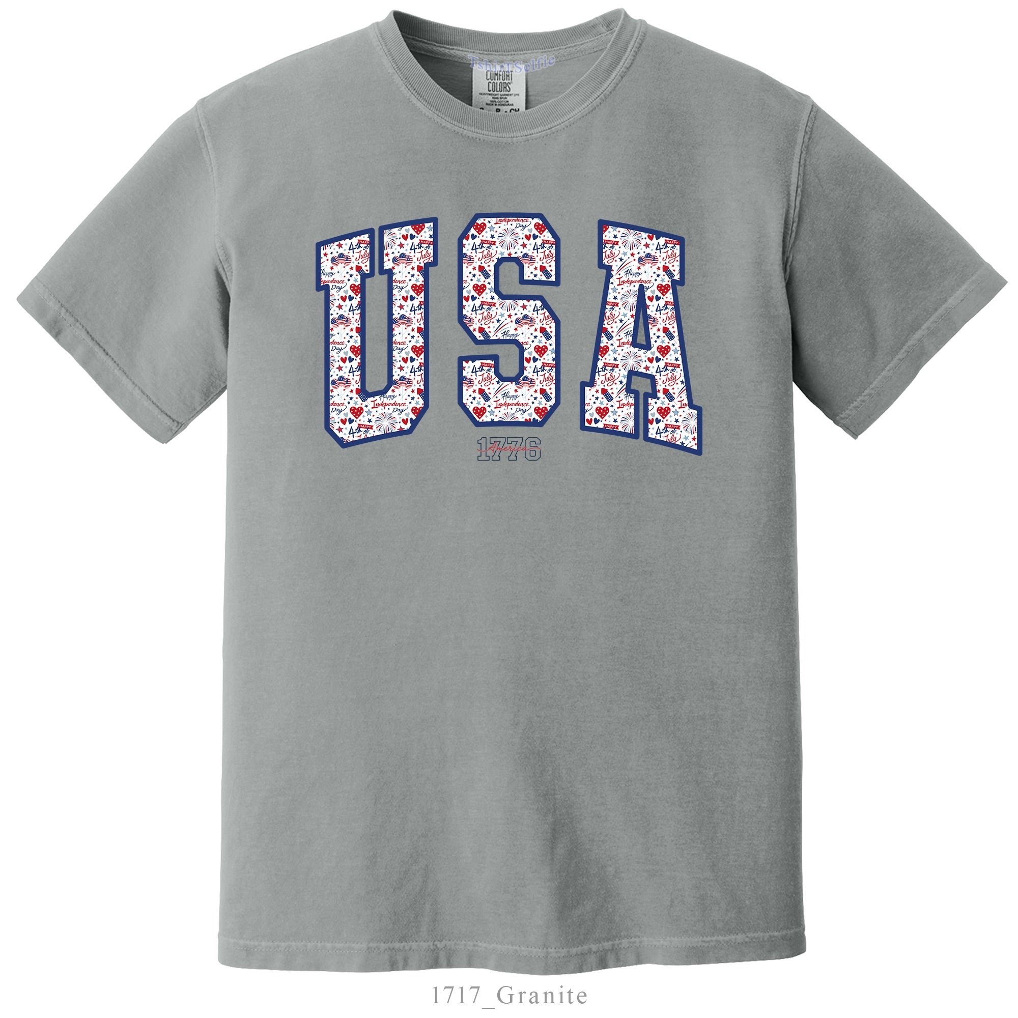 USA Flag T-Shirt Blue Jean Comfort Colors 1776 Independence Day Patriotic Top