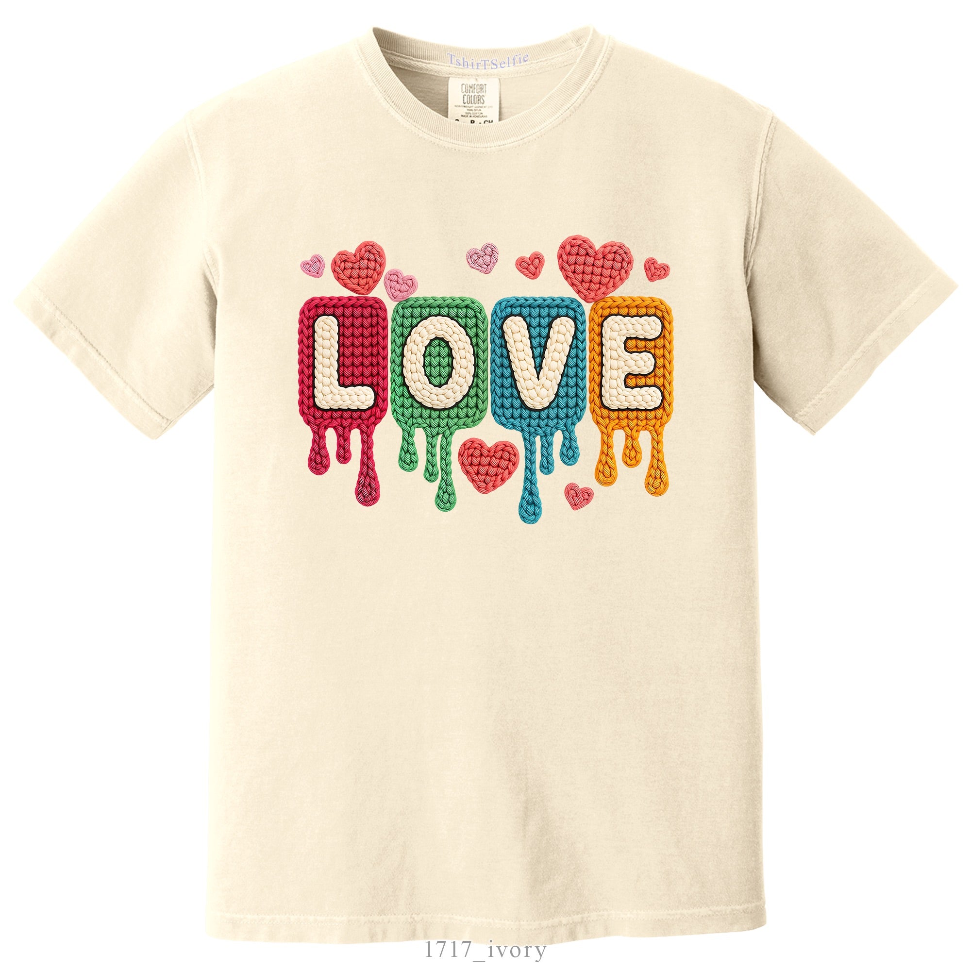 Knitted Texture Colorful Love Lettered Valentines Day DTF Printed T-Shirt