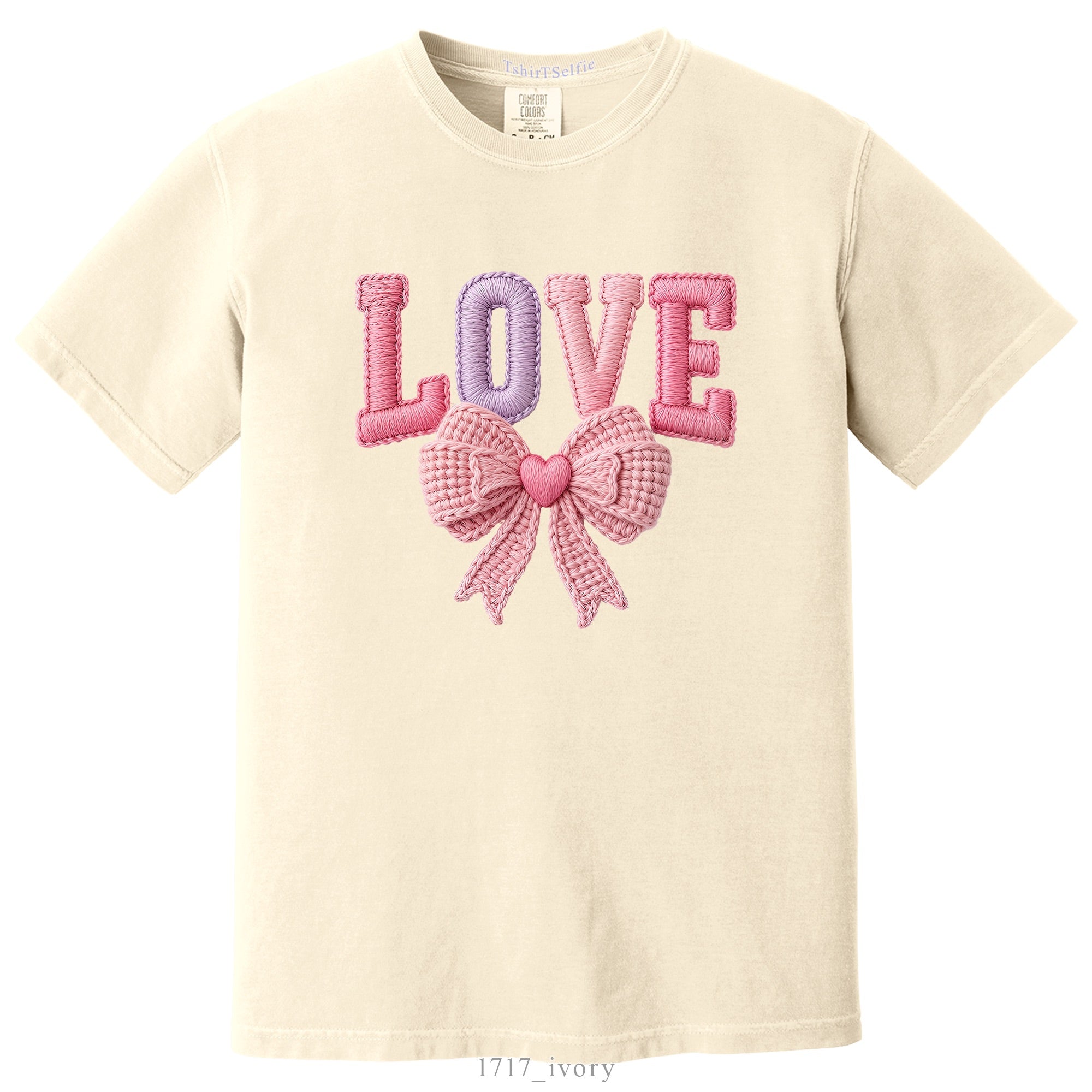 Comfort Colors T-Shirt Embroidery Look Bow Detailed Love Lettered DTF Printed T-Shirt