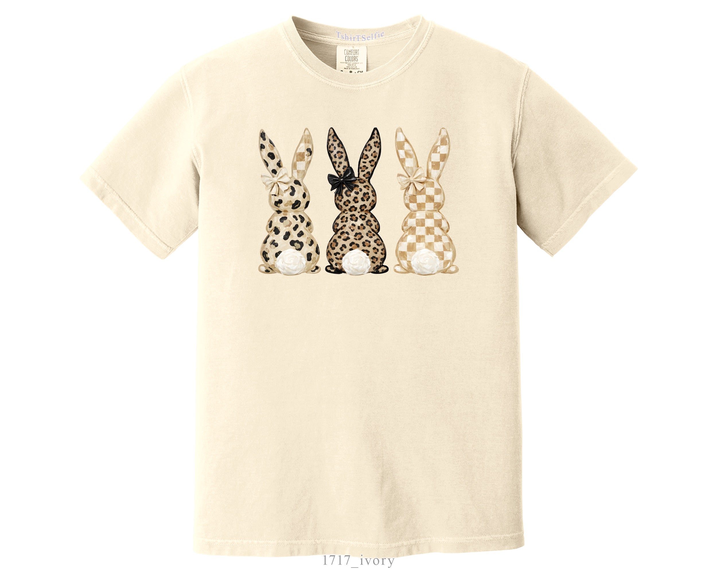 Easter Leopard and Checkerboard Patterned Modern Bunny DTF Printed T-Shirt
