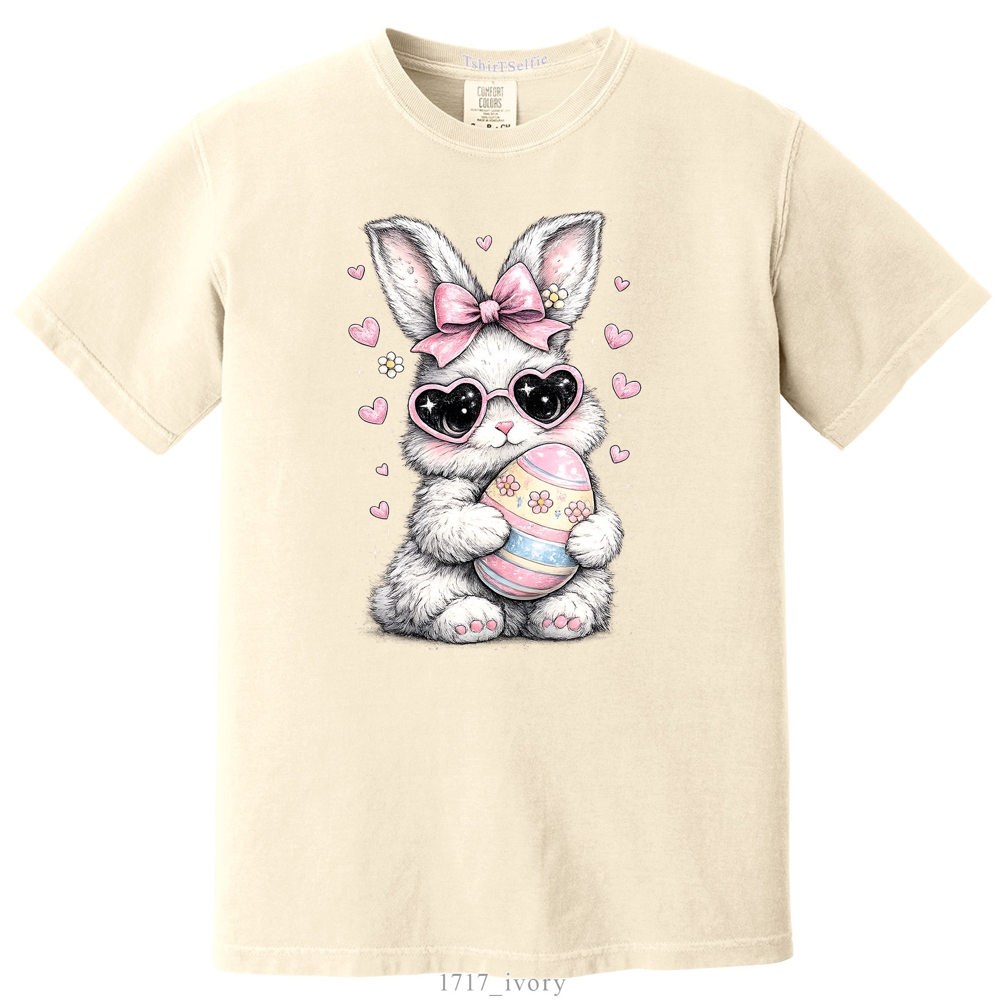 Heart Sunglasses Bunny with Egg Easter DTF Printed T-Shirt