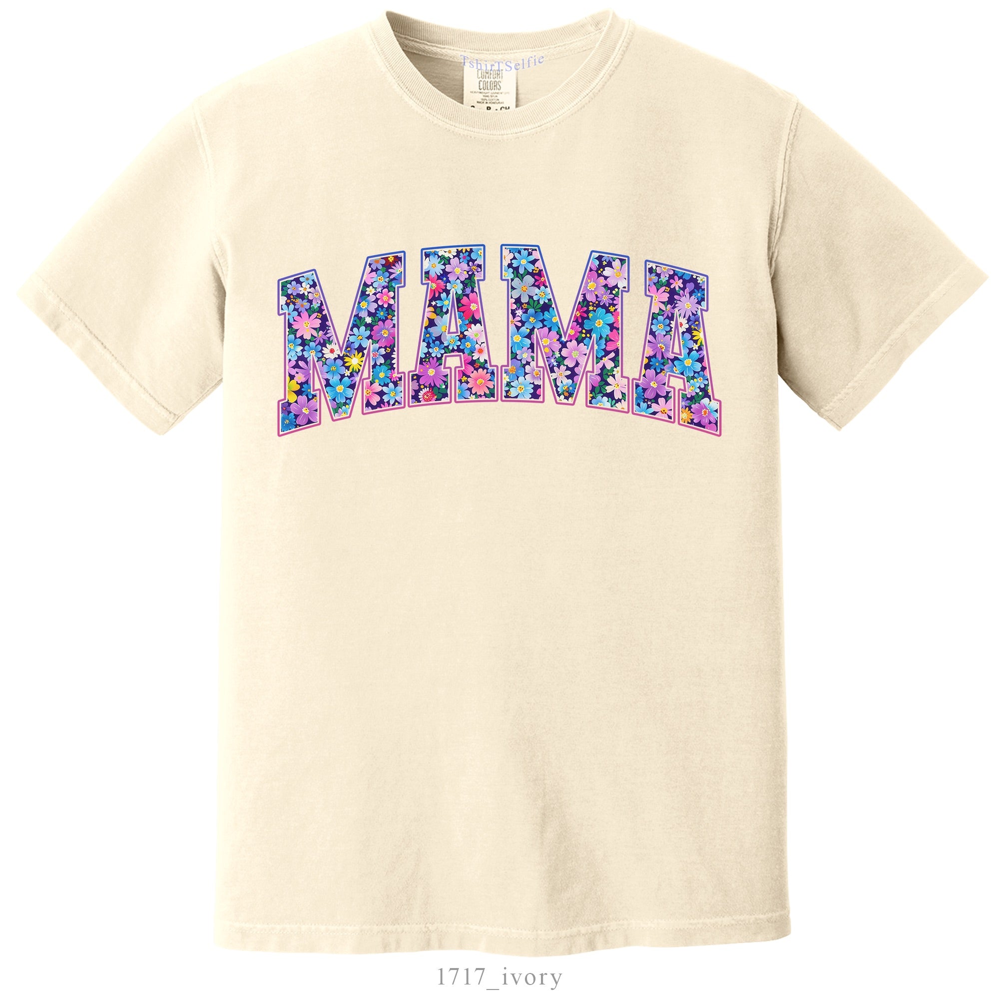Seafoam Floral Mama Comfort Colors 1717 T-Shirt, Flower Pattern Motherhood Graphic Tee
