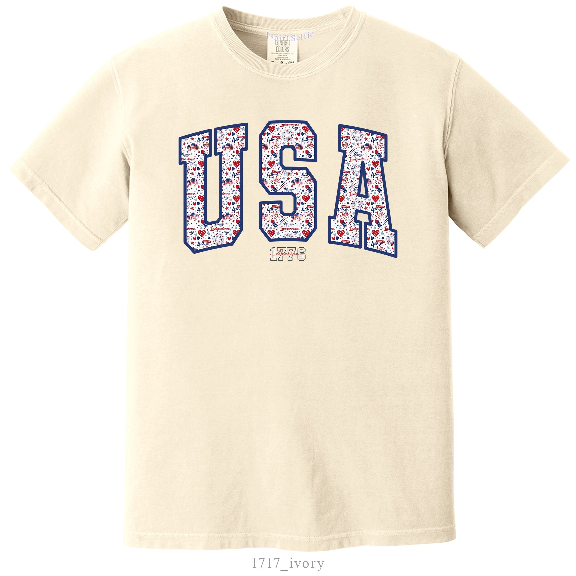 USA Flag T-Shirt Blue Jean Comfort Colors 1776 Independence Day Patriotic Top
