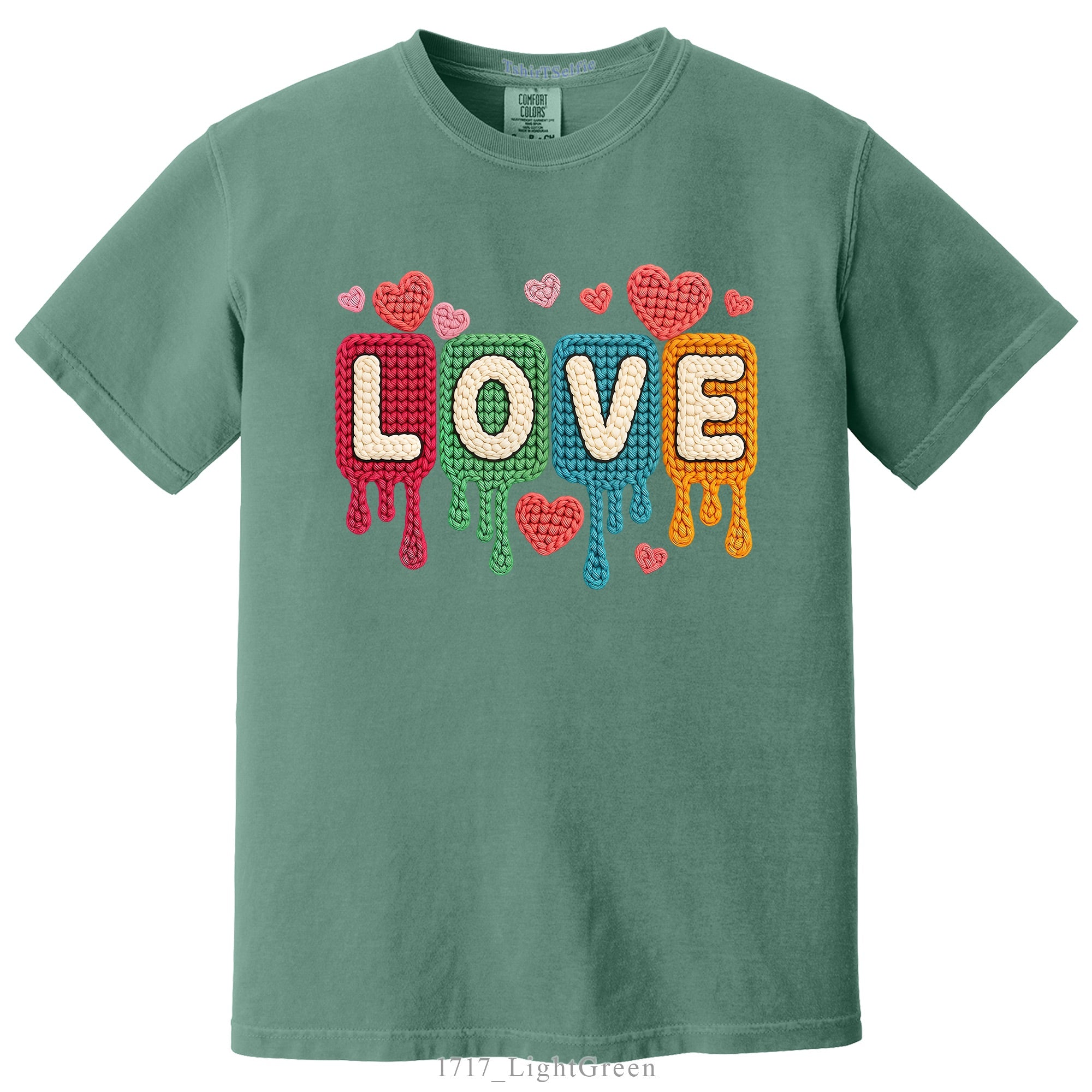 Knitted Texture Colorful Love Lettered Valentines Day DTF Printed T-Shirt