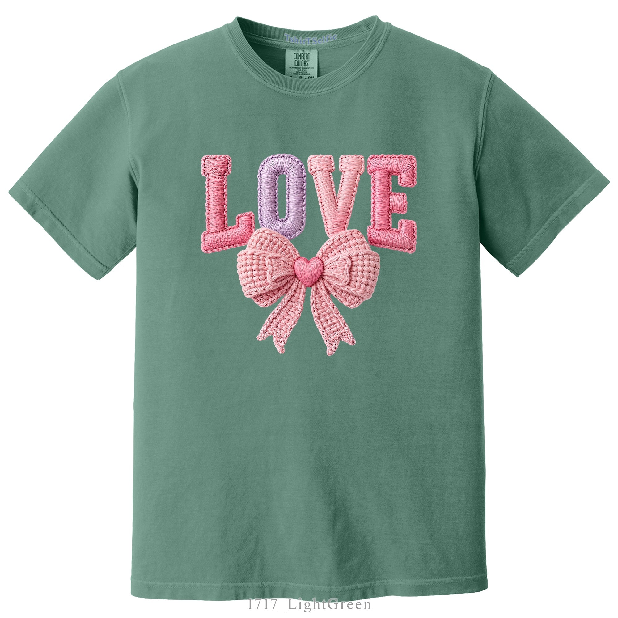 Comfort Colors T-Shirt Embroidery Look Bow Detailed Love Lettered DTF Printed T-Shirt