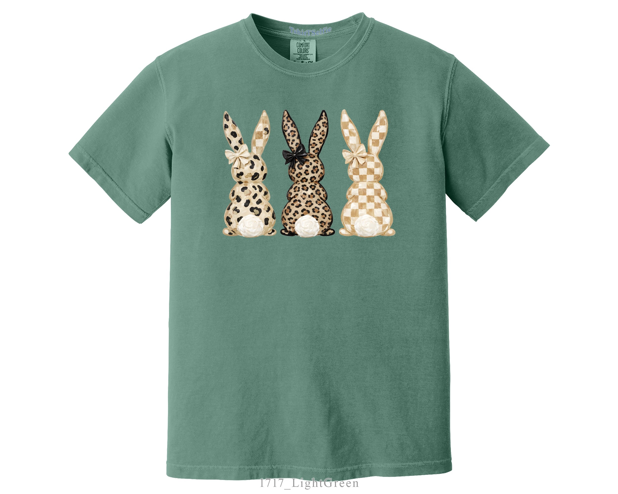 Easter Leopard and Checkerboard Patterned Modern Bunny DTF Printed T-Shirt