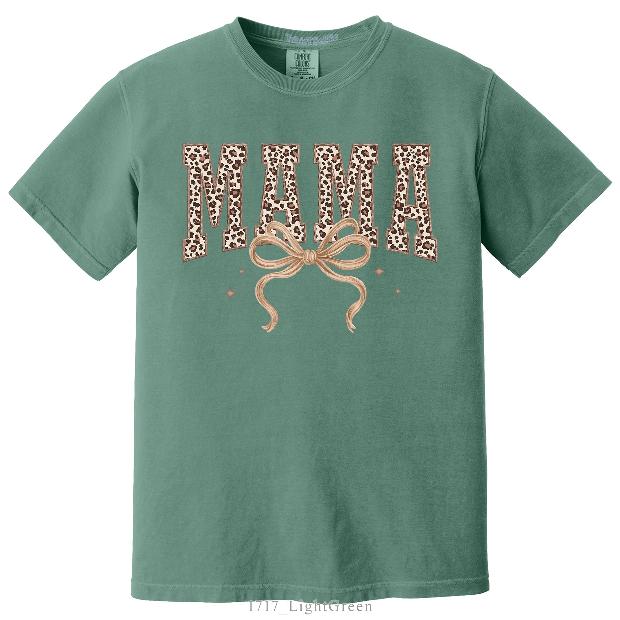 Leopard Print Mama Lettered with Bow Detail DTF Printed T-Shirt