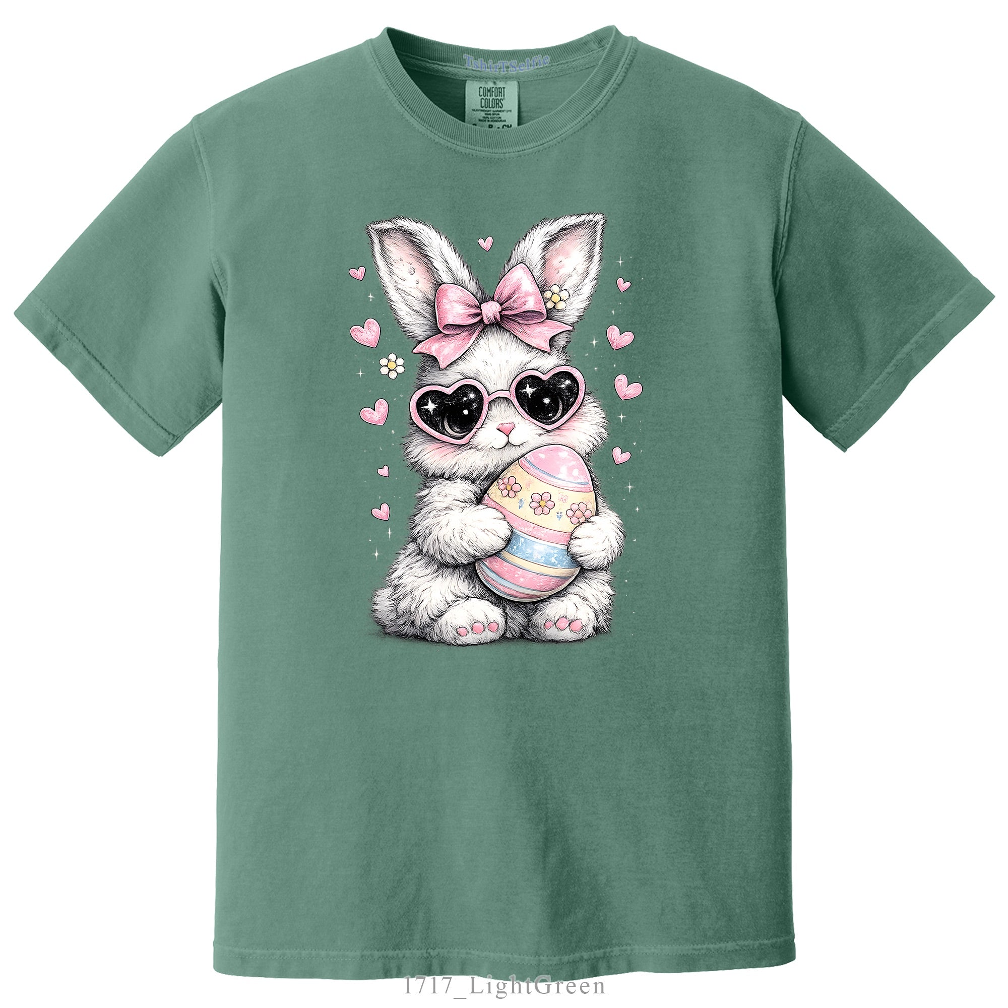 Heart Sunglasses Bunny with Egg Easter DTF Printed T-Shirt