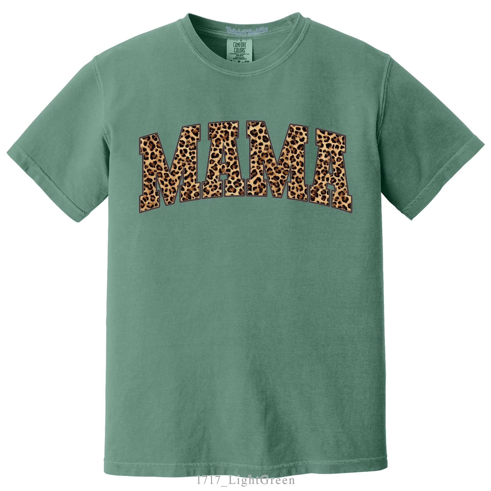 Leopard Print Mama Ivory Comfort Colors 1717 T-Shirt, Varsity Style Motherhood Graphic Tee