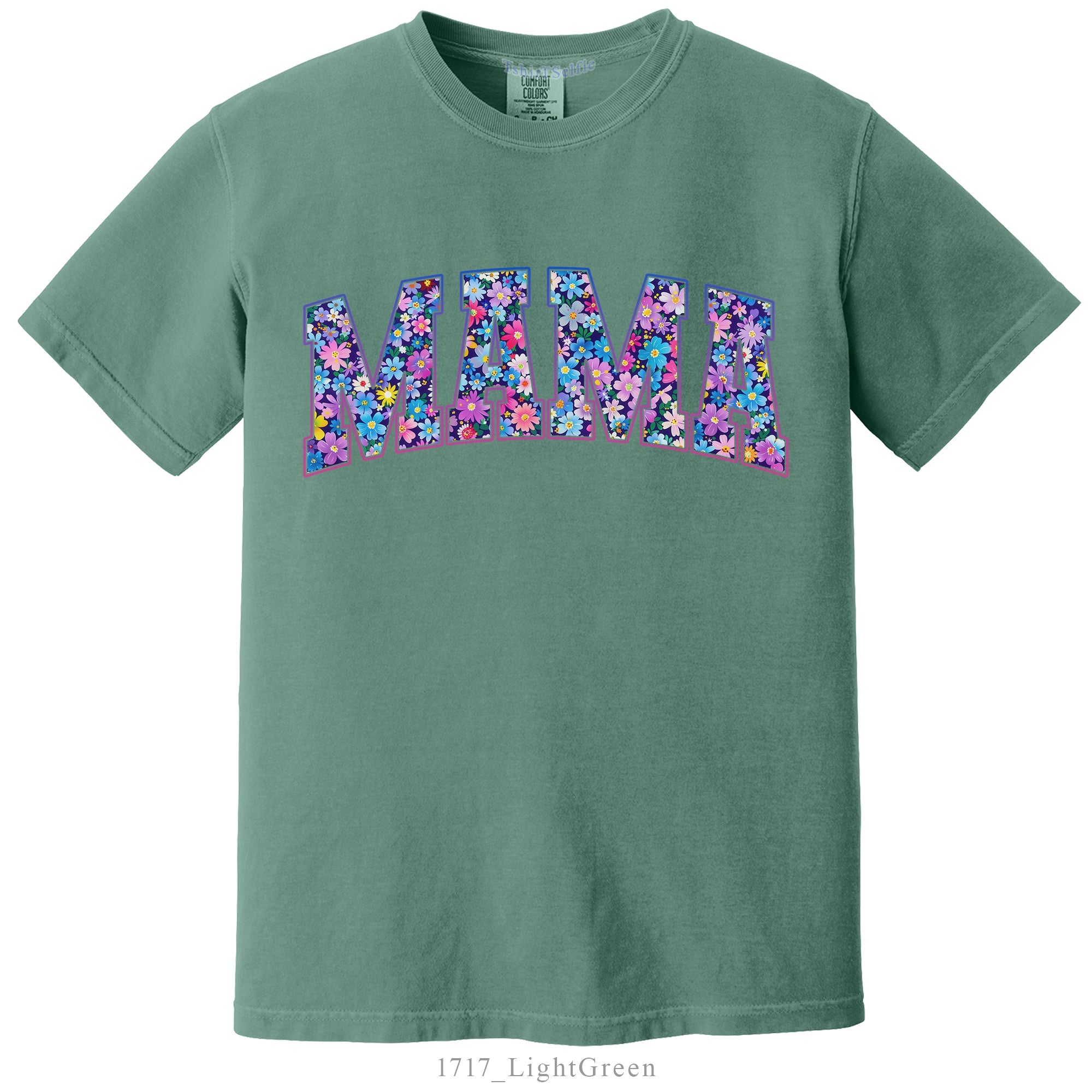Seafoam Floral Mama Comfort Colors 1717 T-Shirt, Flower Pattern Motherhood Graphic Tee