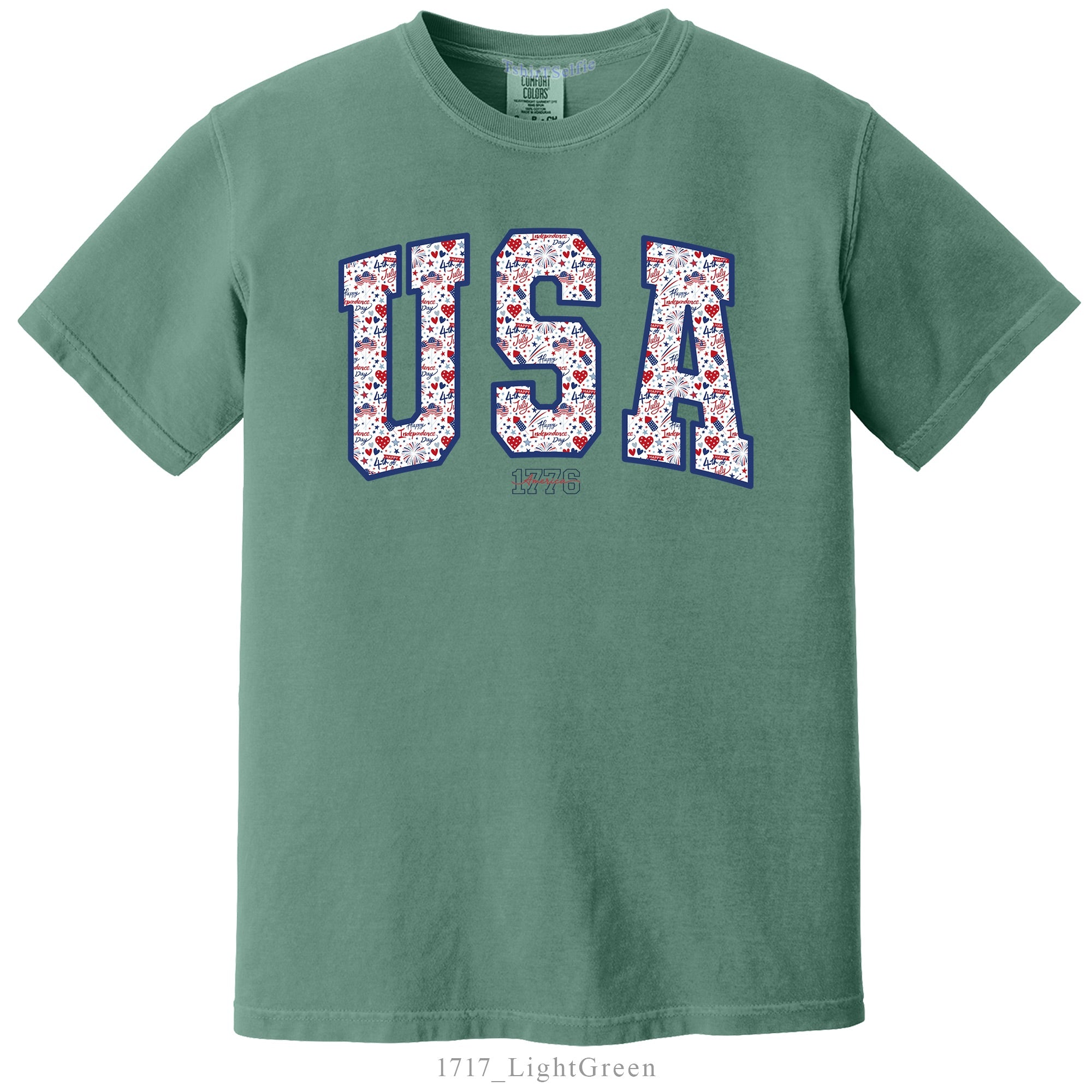 USA Flag T-Shirt Blue Jean Comfort Colors 1776 Independence Day Patriotic Top
