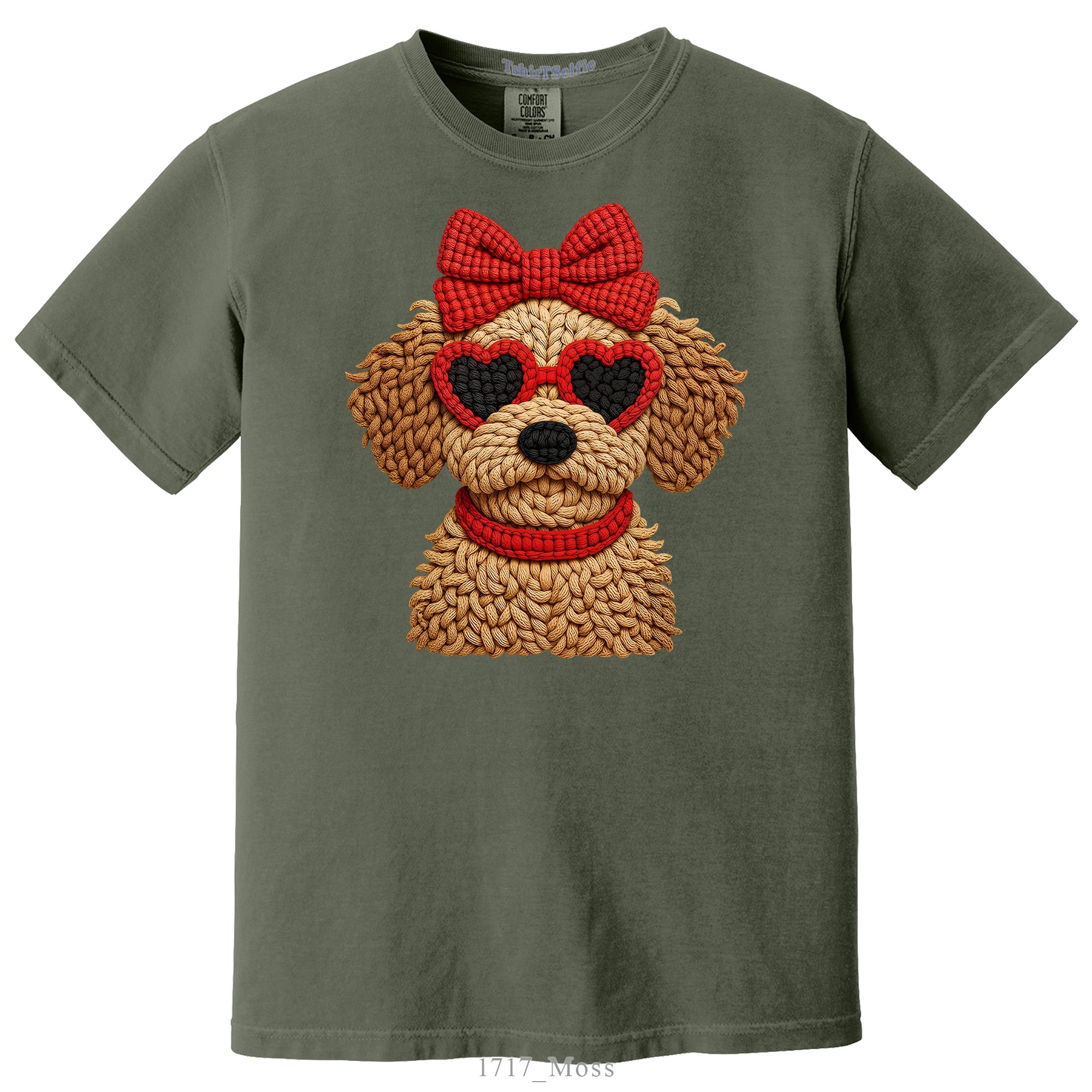 Comfort Colors Pepper Gray Heart Sunglasses Goldendoodle Graphic Tee - 3D Knit Effect Digital Print