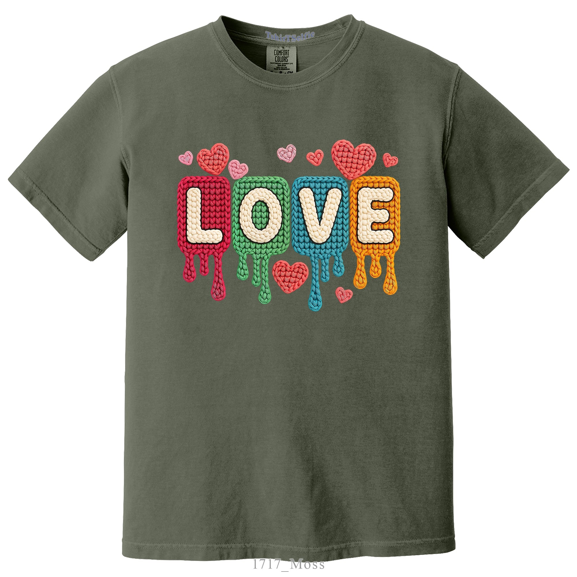 Knitted Texture Colorful Love Lettered Valentines Day DTF Printed T-Shirt