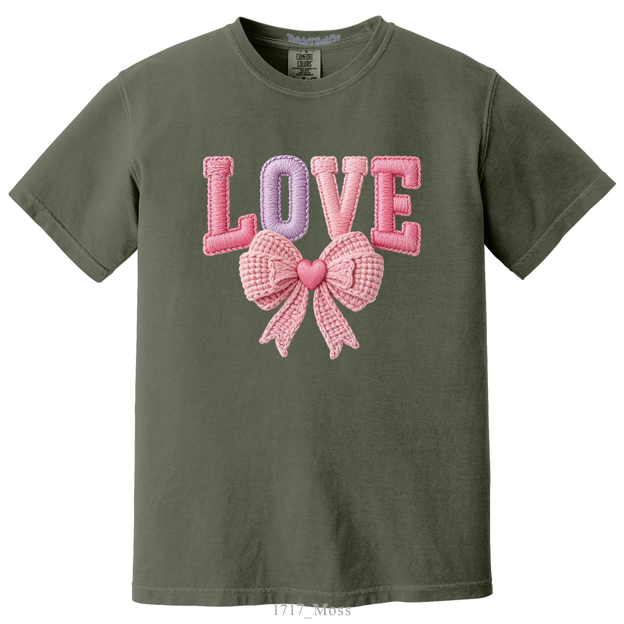 Comfort Colors T-Shirt Embroidery Look Bow Detailed Love Lettered DTF Printed T-Shirt