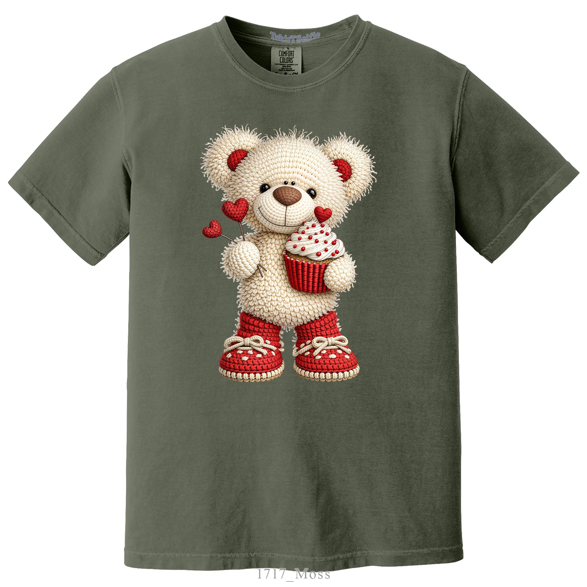 Crochet Heart Bear and Cupcake Design DTF Printed T-Shirt