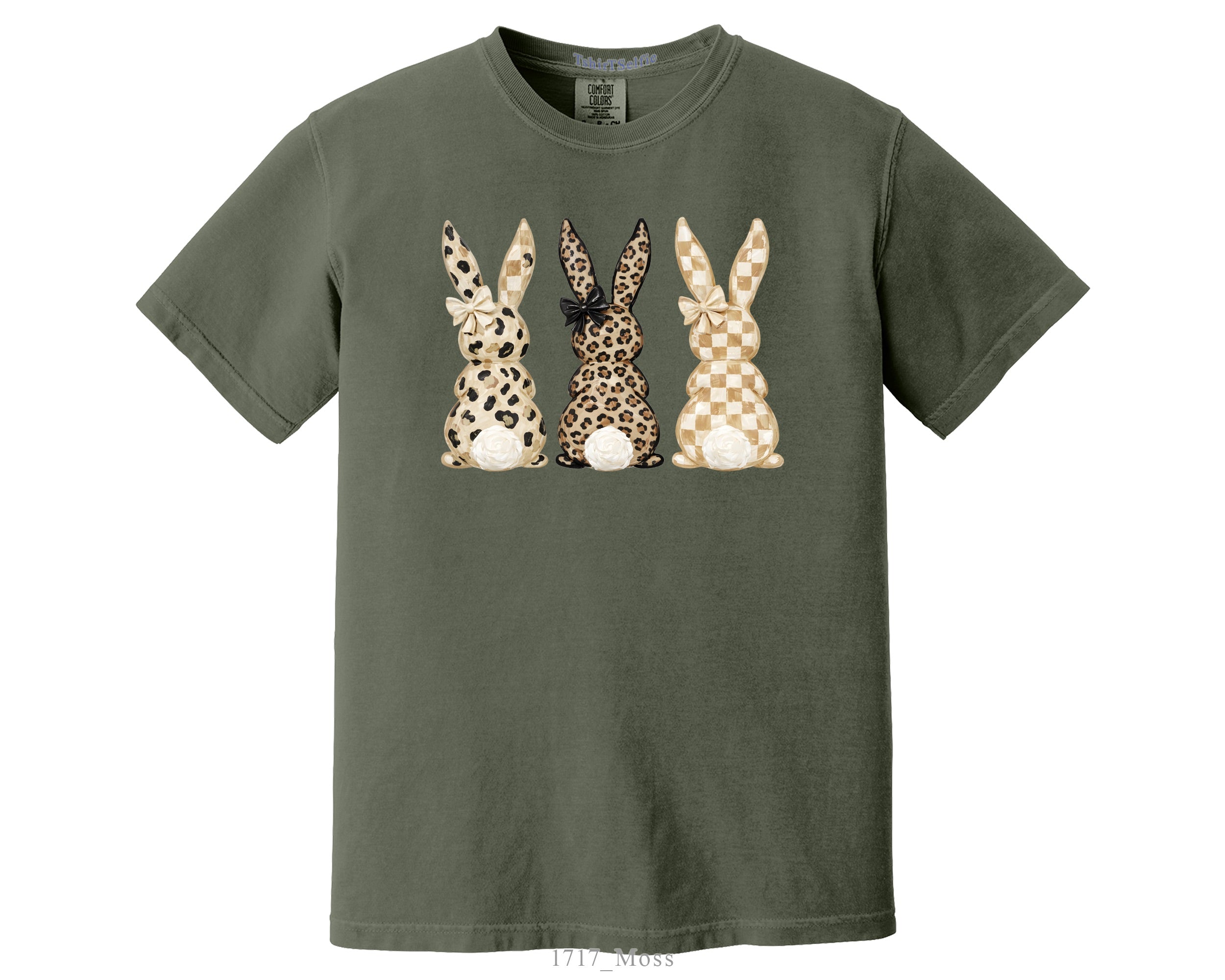 Easter Leopard and Checkerboard Patterned Modern Bunny DTF Printed T-Shirt