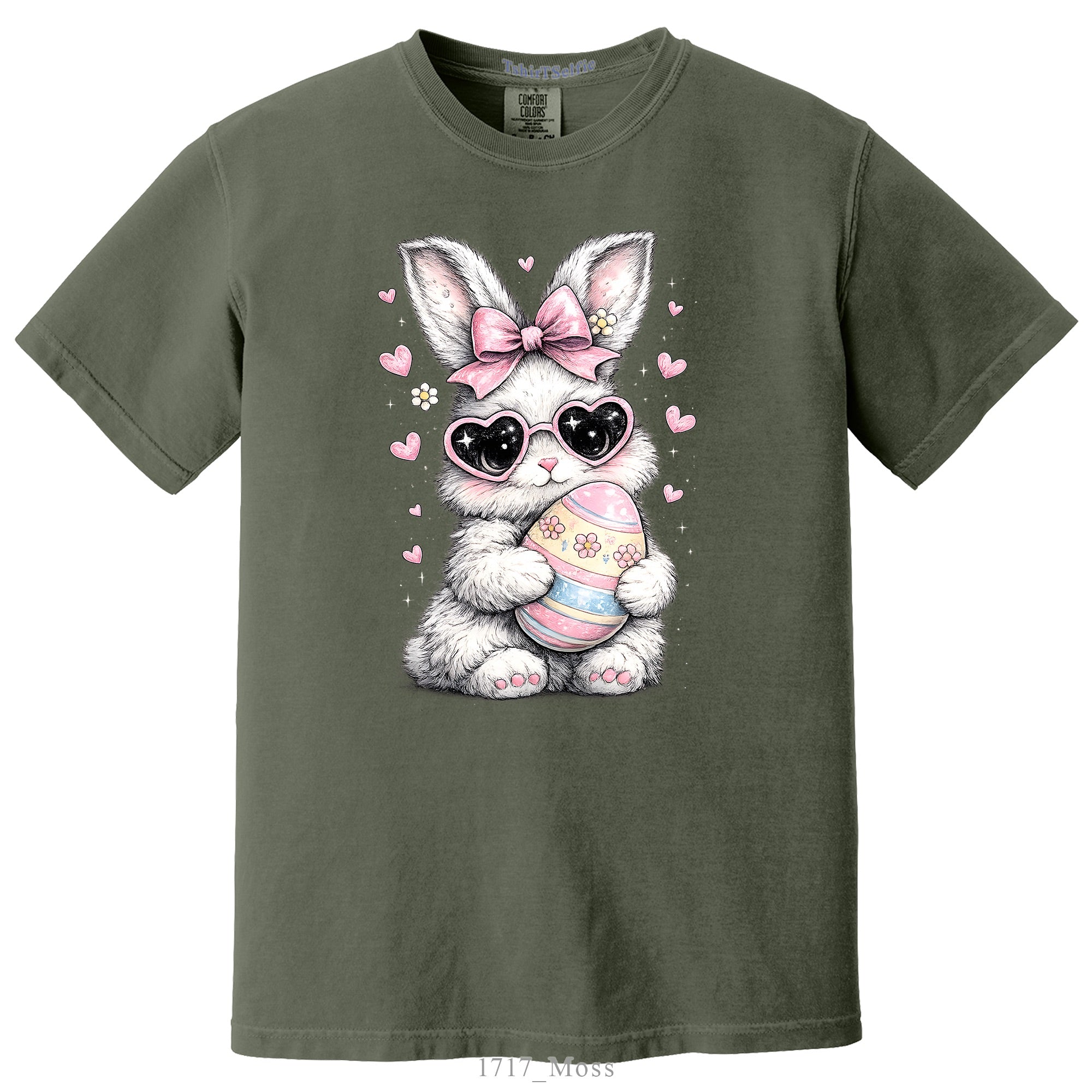 Heart Sunglasses Bunny with Egg Easter DTF Printed T-Shirt