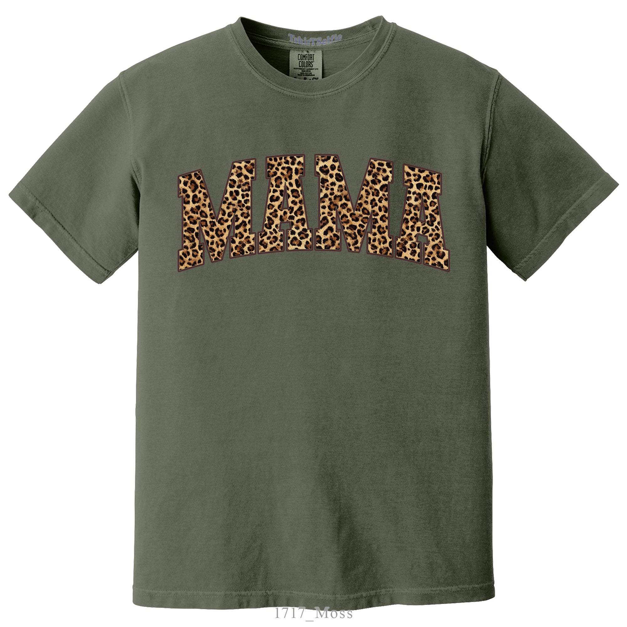 Leopard Print Mama Ivory Comfort Colors 1717 T-Shirt, Varsity Style Motherhood Graphic Tee