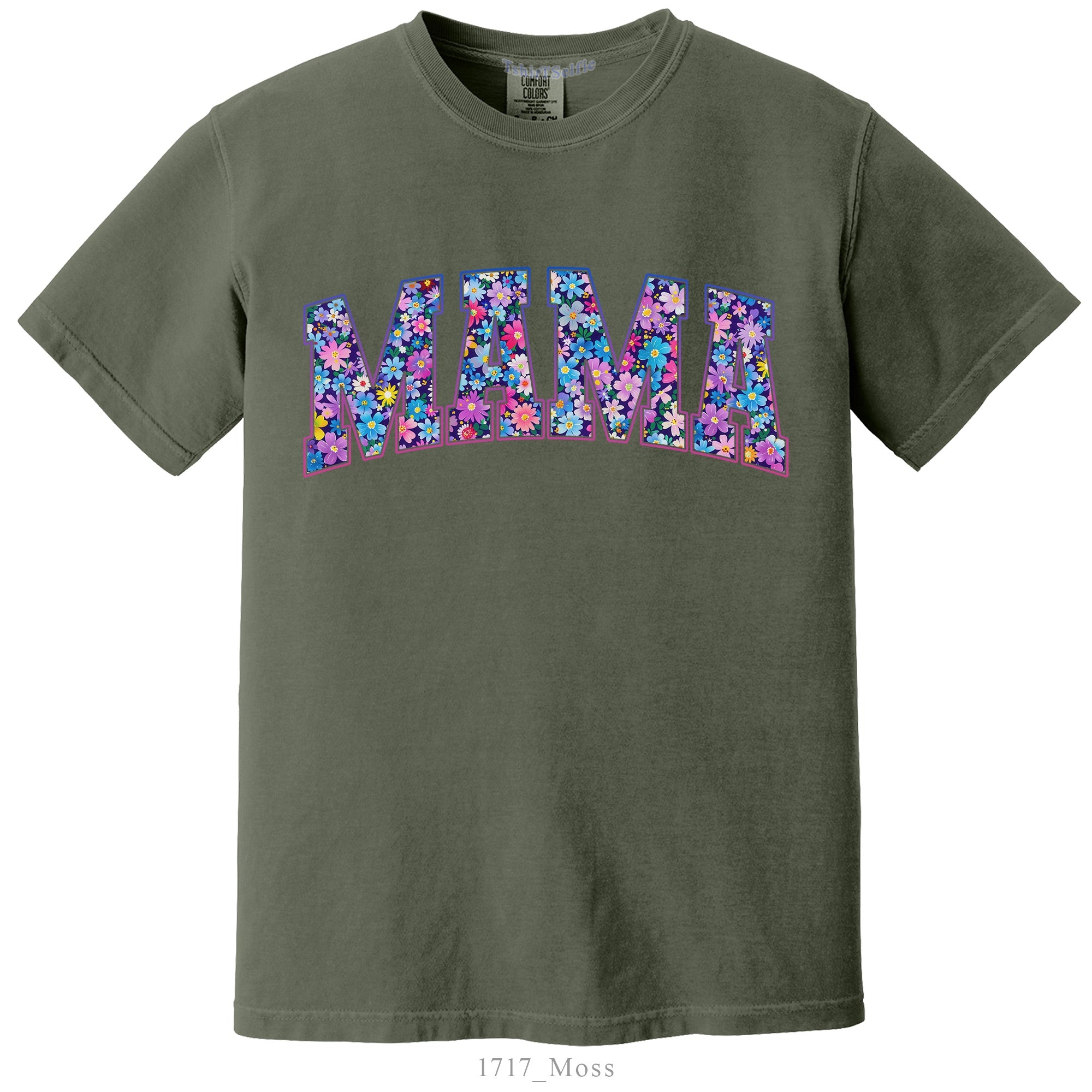 Seafoam Floral Mama Comfort Colors 1717 T-Shirt, Flower Pattern Motherhood Graphic Tee