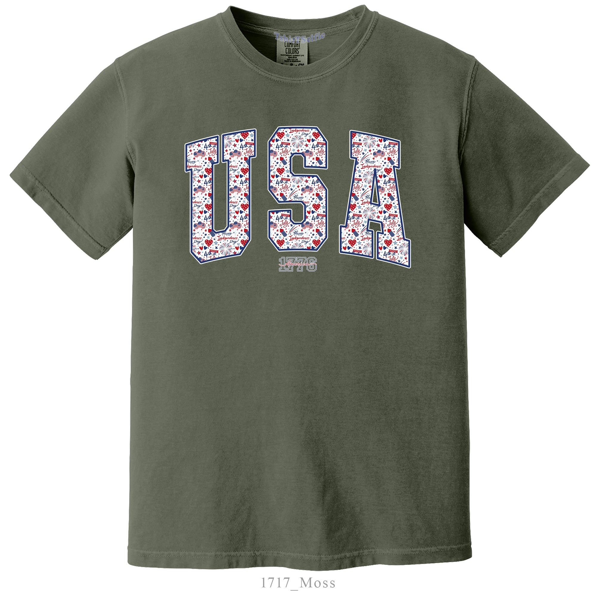 USA Flag T-Shirt Blue Jean Comfort Colors 1776 Independence Day Patriotic Top