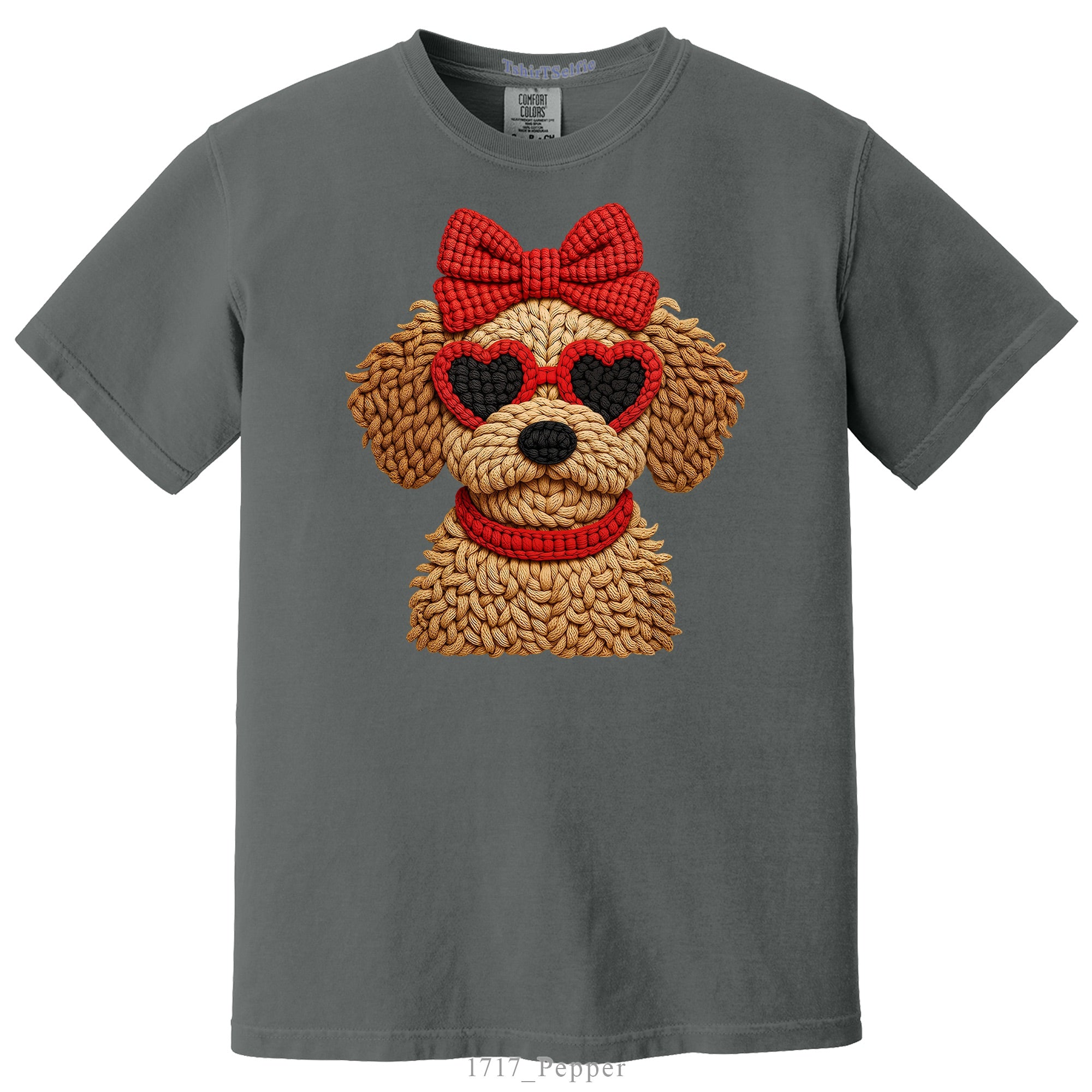 Comfort Colors Pepper Gray Heart Sunglasses Goldendoodle Graphic Tee - 3D Knit Effect Digital Print