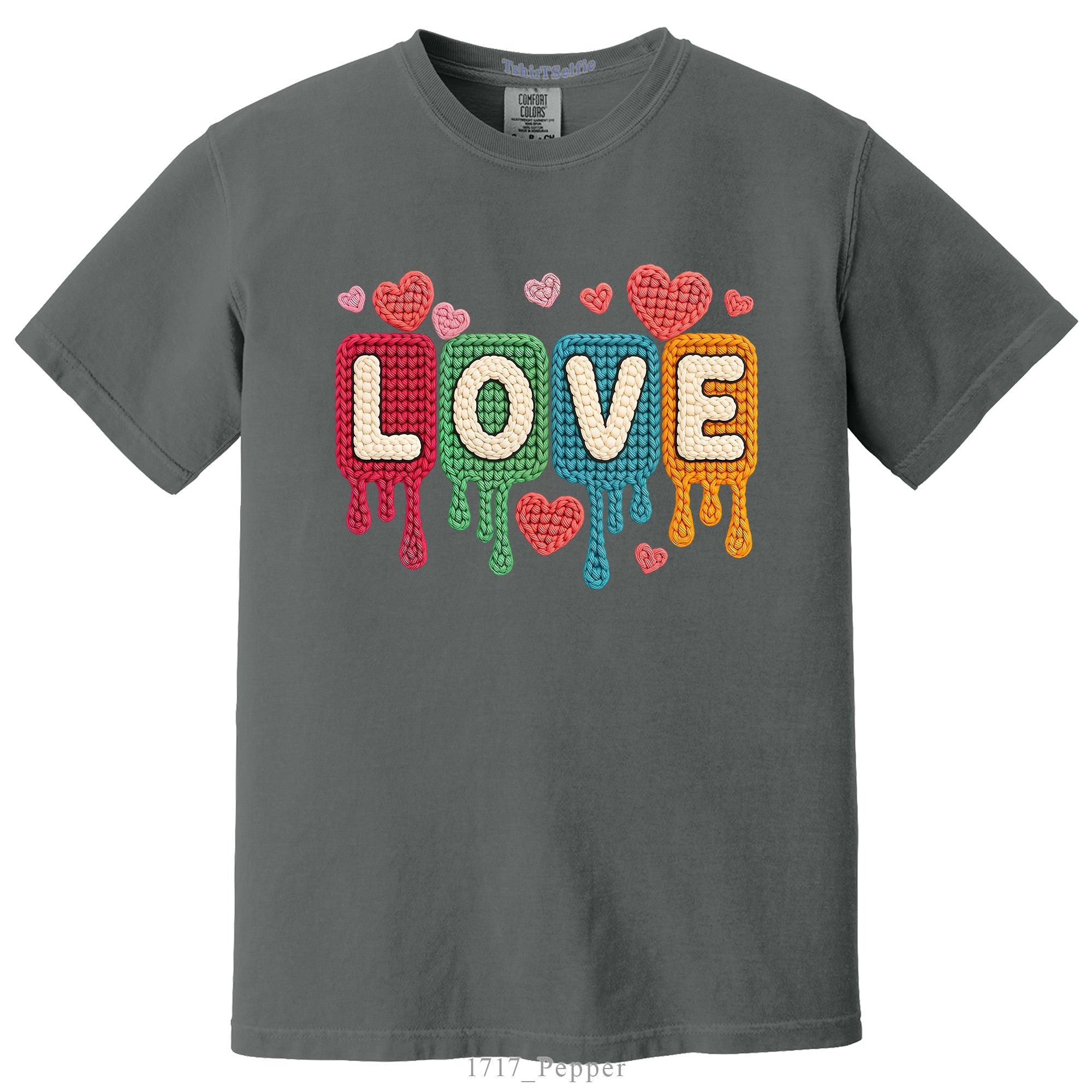Knitted Texture Colorful Love Lettered Valentines Day DTF Printed T-Shirt