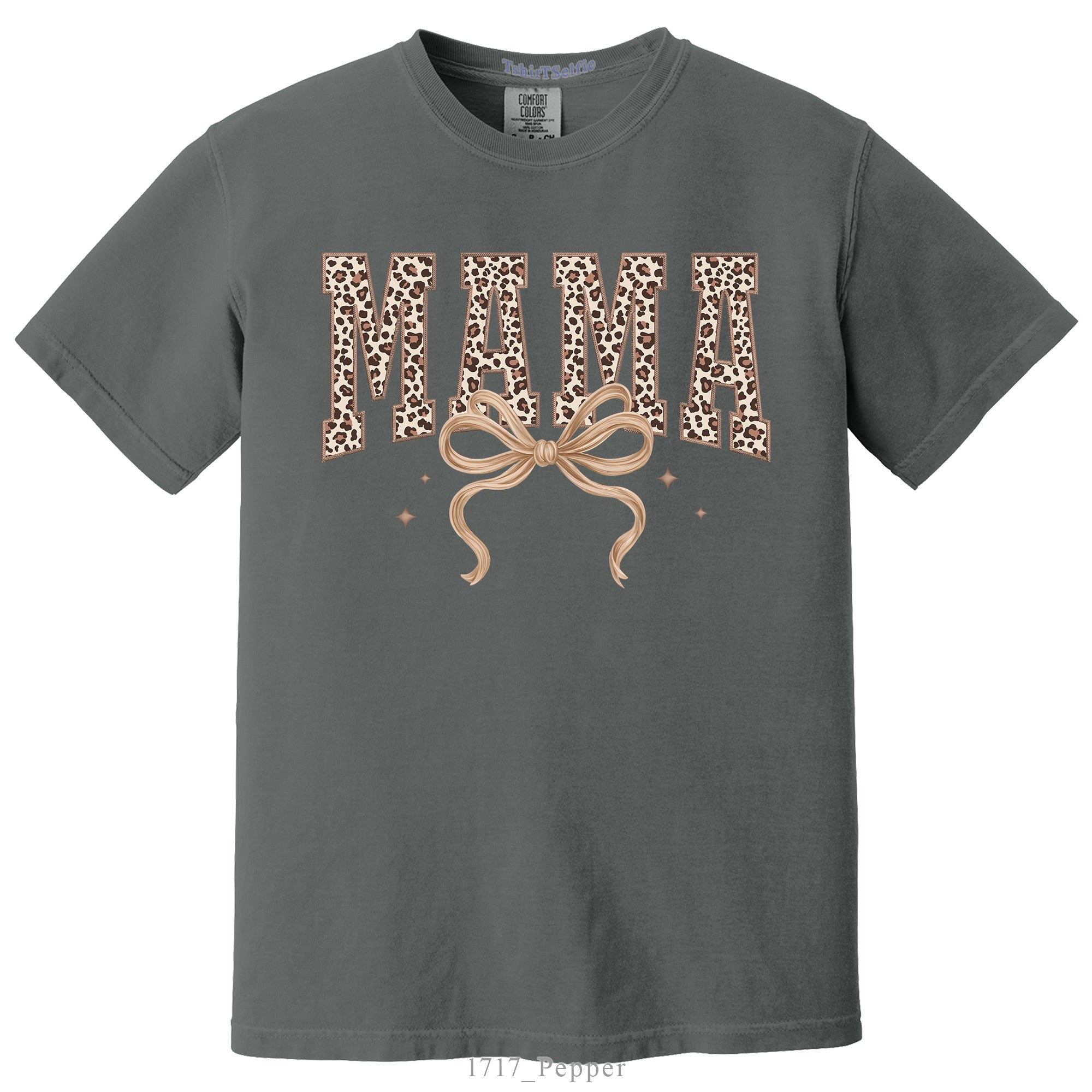 Leopard Print Mama Lettered with Bow Detail DTF Printed T-Shirt